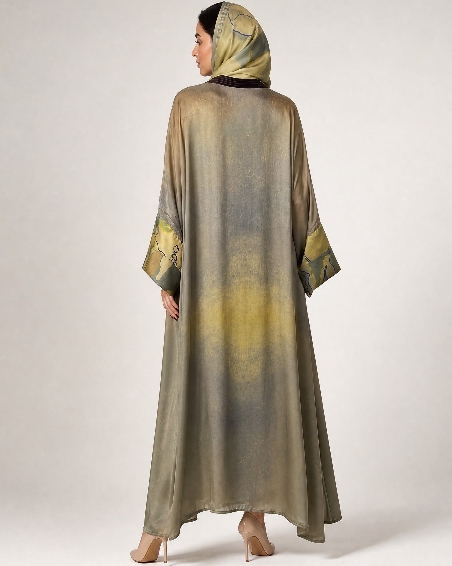 SS26MULS04 - Printed Cotton Silk Abaya - MULAKAAT - MIRA Y MANO
