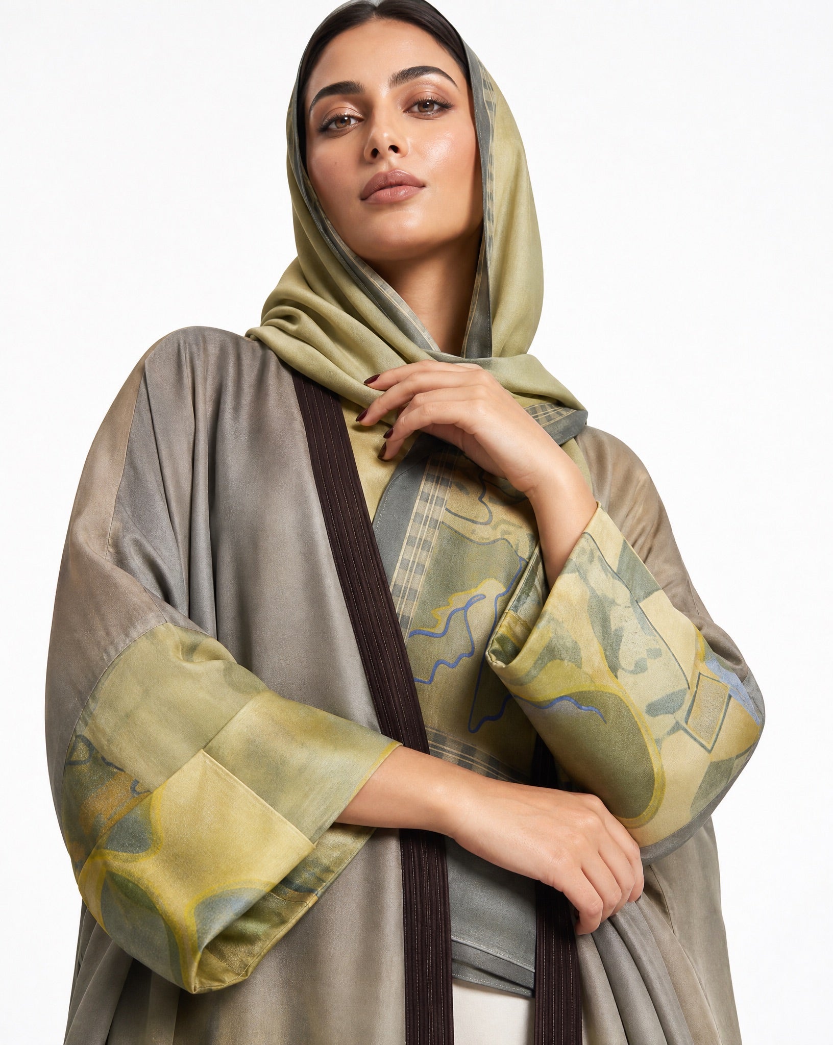 SS26MULS04 - Printed Cotton Silk Abaya - MULAKAAT - MIRA Y MANO