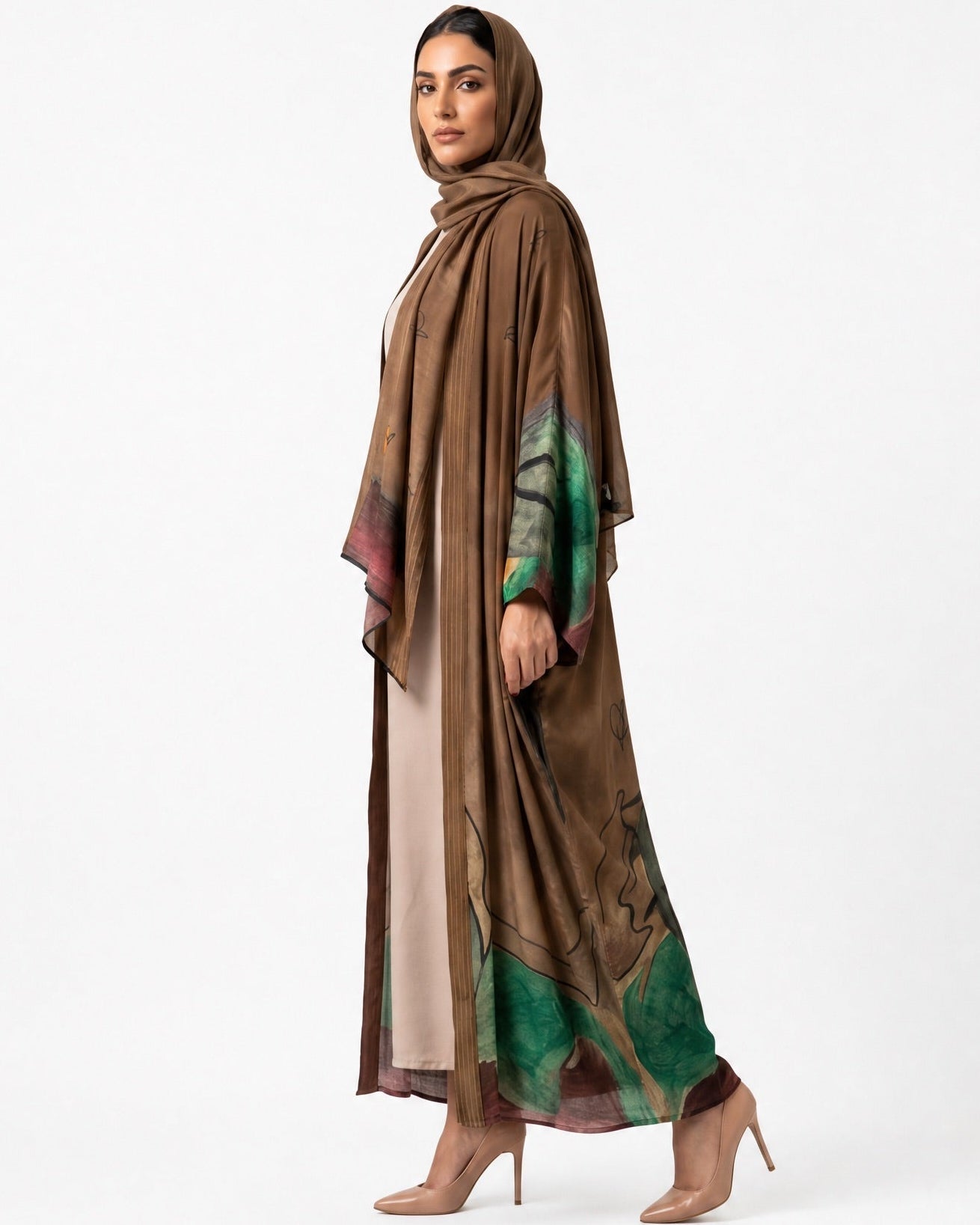 SS26MULS05 - Printed Cotton Silk Abaya - MULAKAAT - MIRA Y MANO