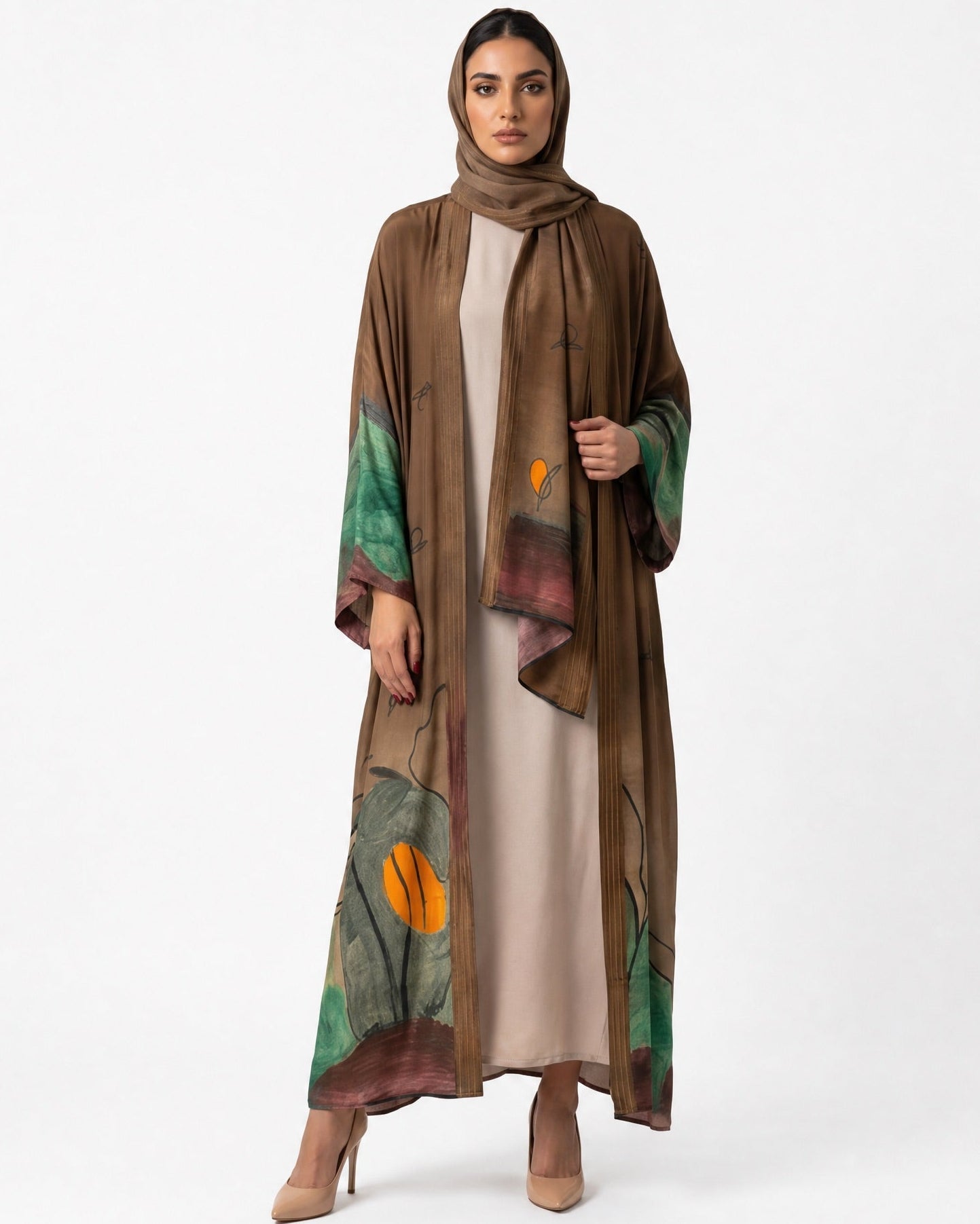 SS26MULS05 - Printed Cotton Silk Abaya - MULAKAAT - MIRA Y MANO