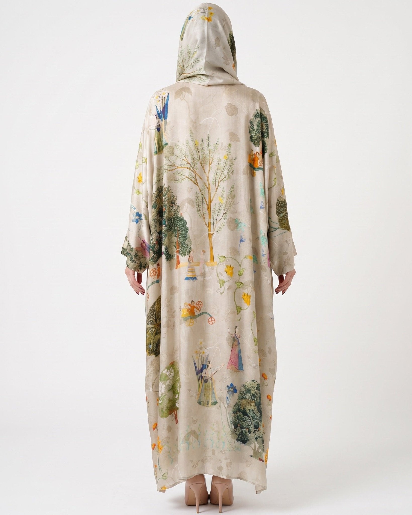 SS26MULS06 - Printed Cotton Silk Abaya - MULAKAAT - MIRA Y MANO