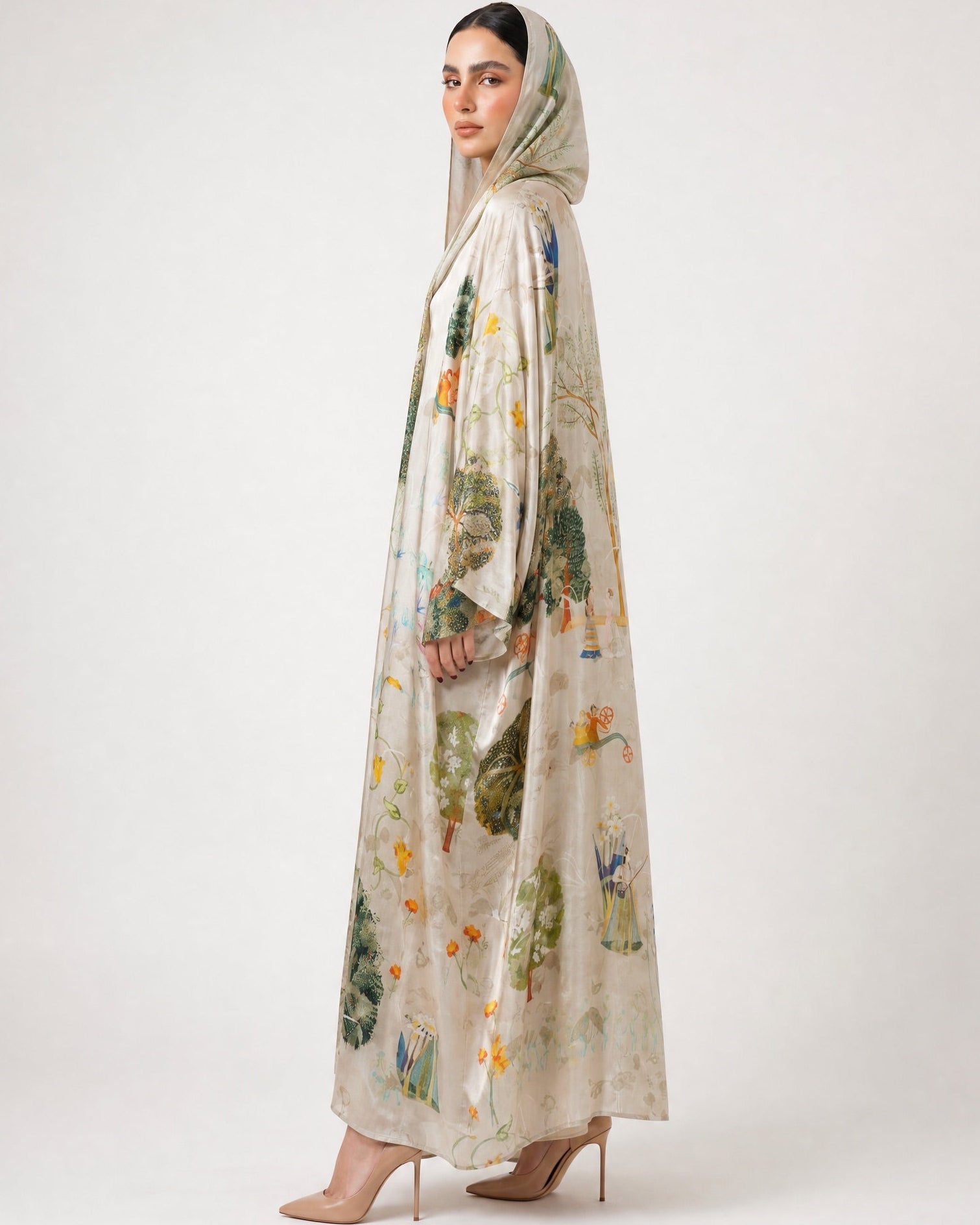 SS26MULS06 - Printed Cotton Silk Abaya - MULAKAAT - MIRA Y MANO