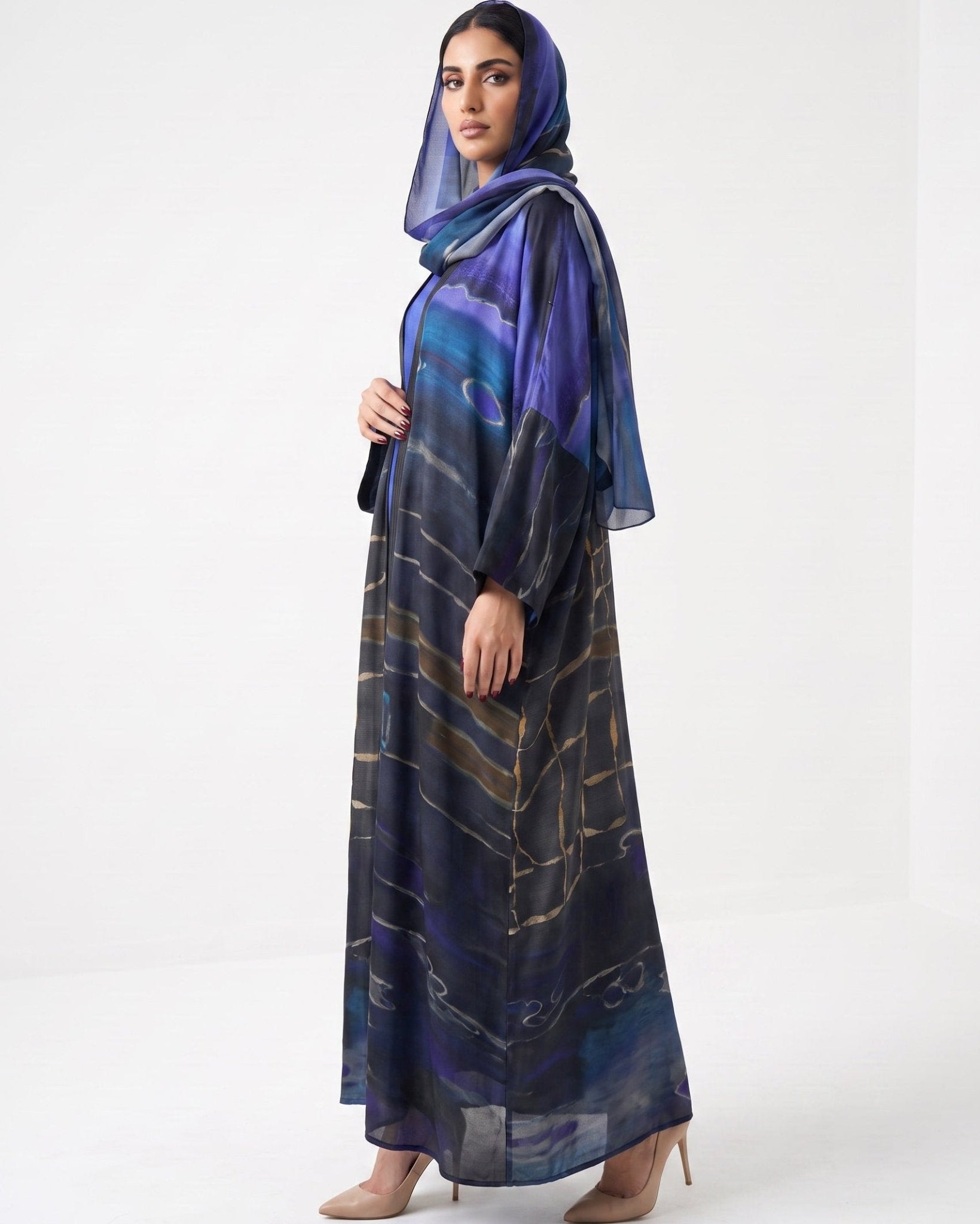 SS26MULS07 - Printed Cotton Silk Abaya - MULAKAAT - MIRA Y MANO