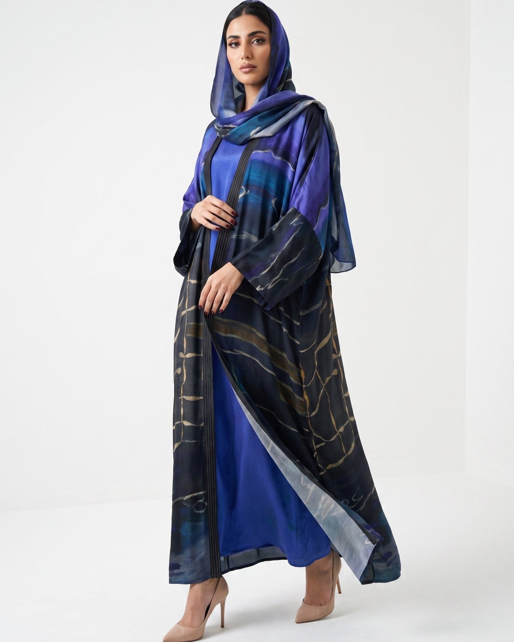SS26MULS07 - Printed Cotton Silk Abaya - MULAKAAT - MIRA Y MANO