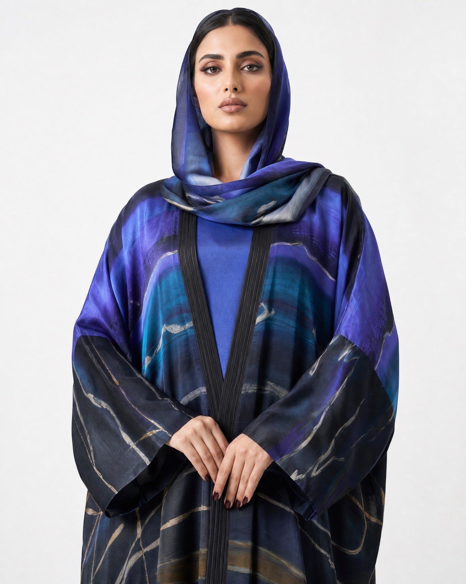 SS26MULS07 - Printed Cotton Silk Abaya - MULAKAAT - MIRA Y MANO