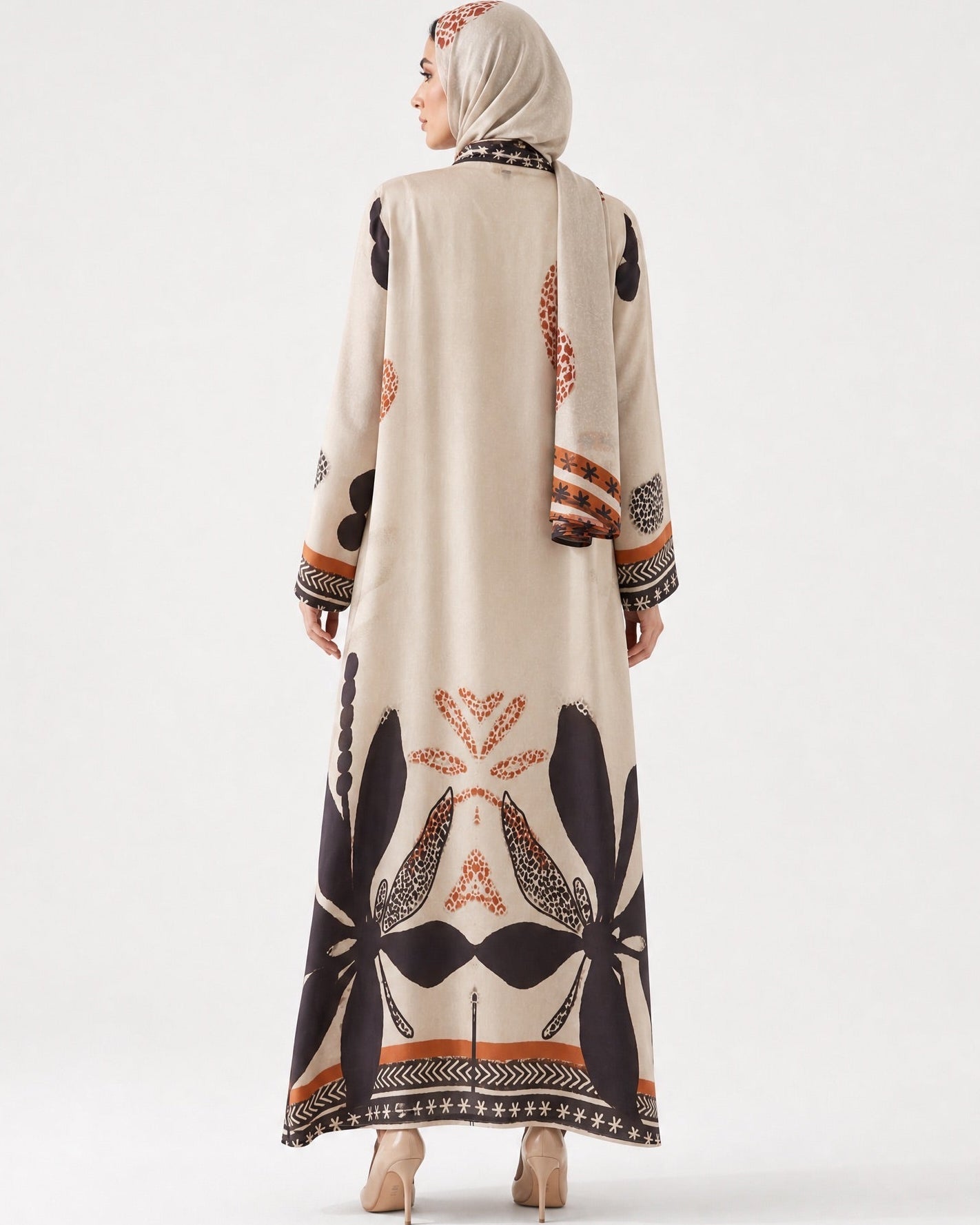 SS26MULS08 - Printed Cotton Silk Abaya - MULAKAAT - MIRA Y MANO