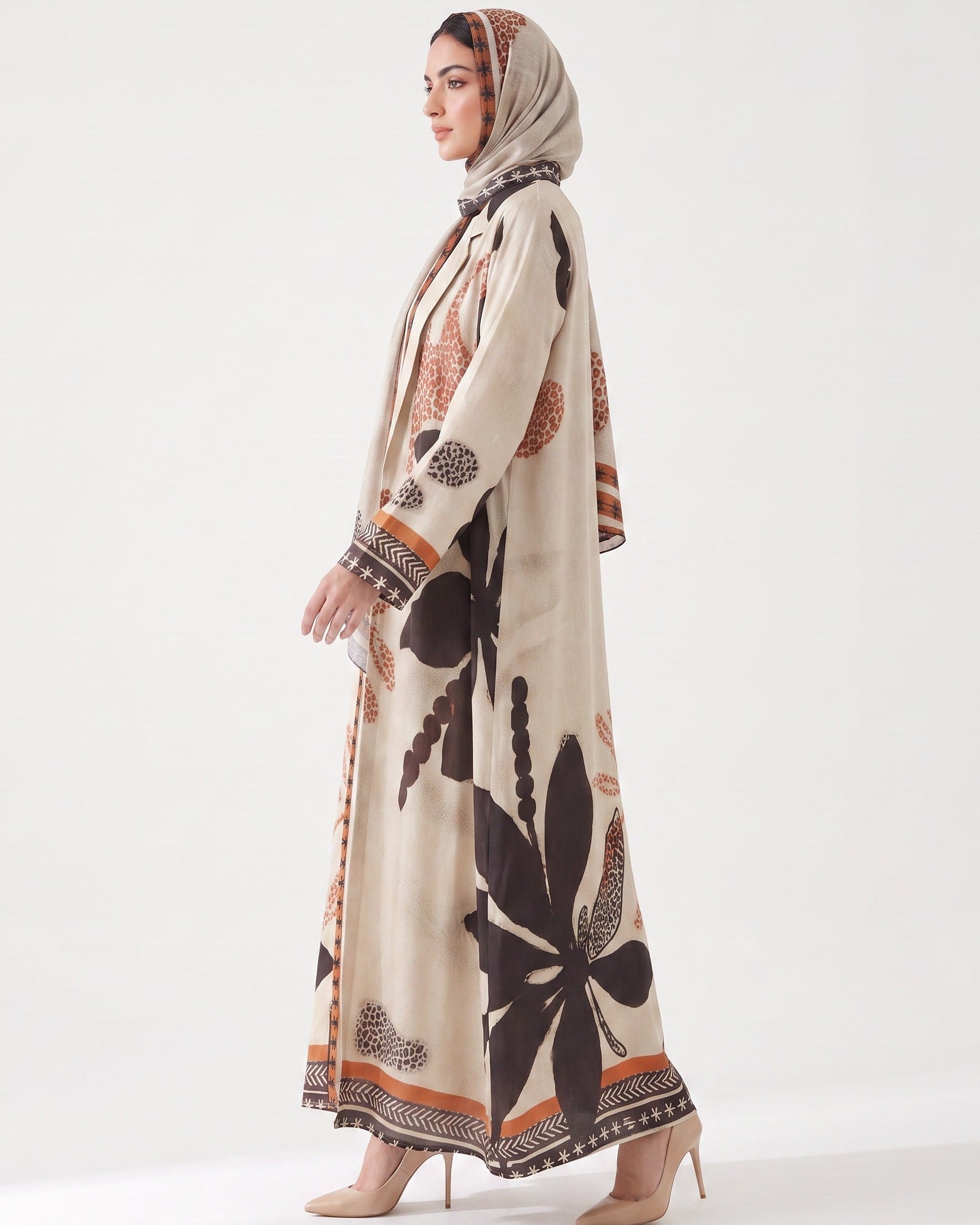 SS26MULS08 - Printed Cotton Silk Abaya - MULAKAAT - MIRA Y MANO