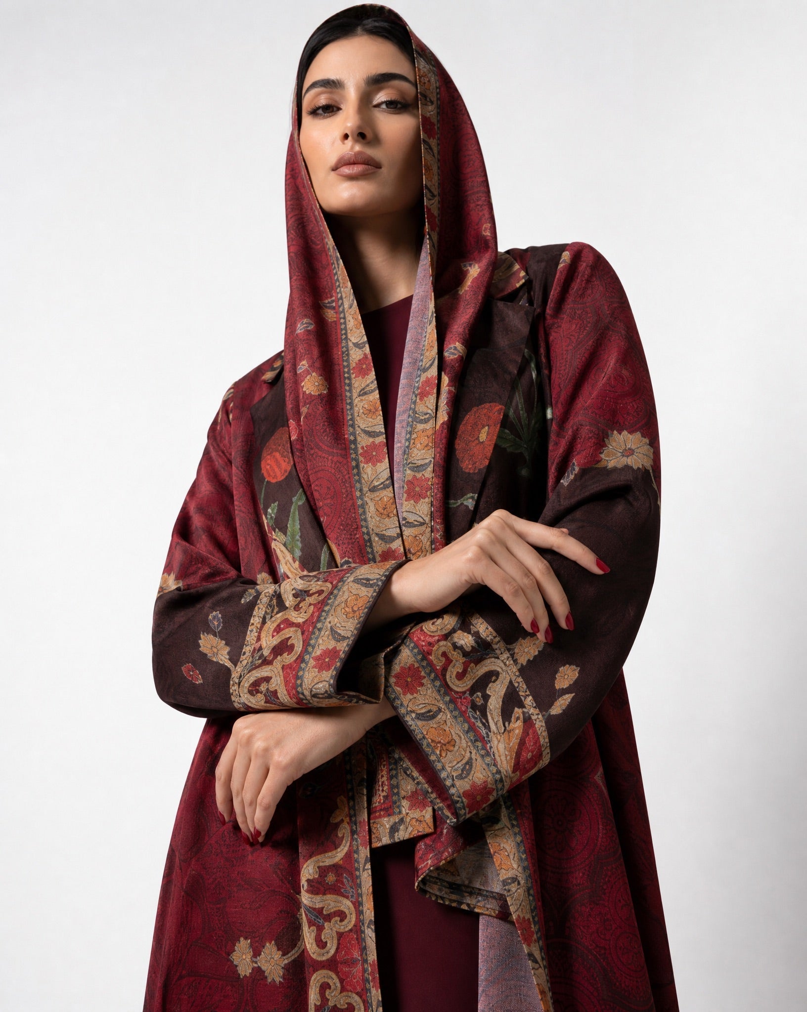 SS26MULS09 - Printed Cotton Silk Abaya - MULAKAAT - MIRA Y MANO