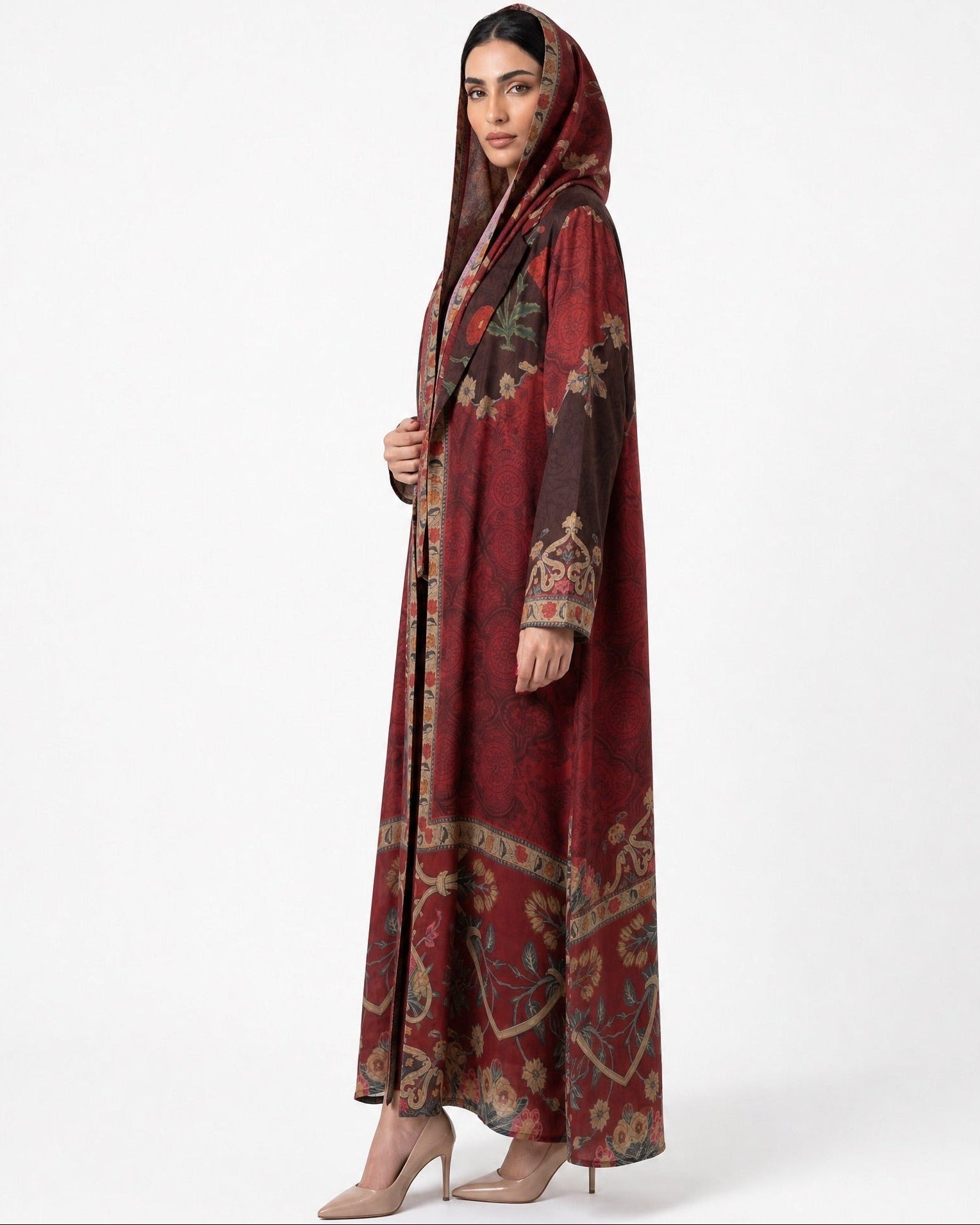 SS26MULS09 - Printed Cotton Silk Abaya - MULAKAAT - MIRA Y MANO
