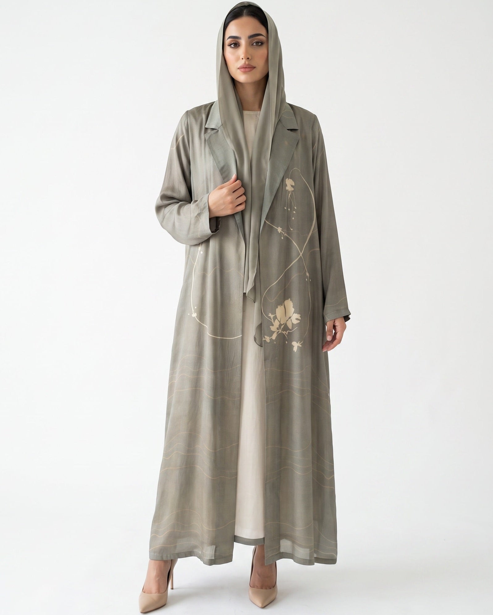 SS26MULS10 - Printed Cotton Silk Abaya - MULAKAAT - MIRA Y MANO