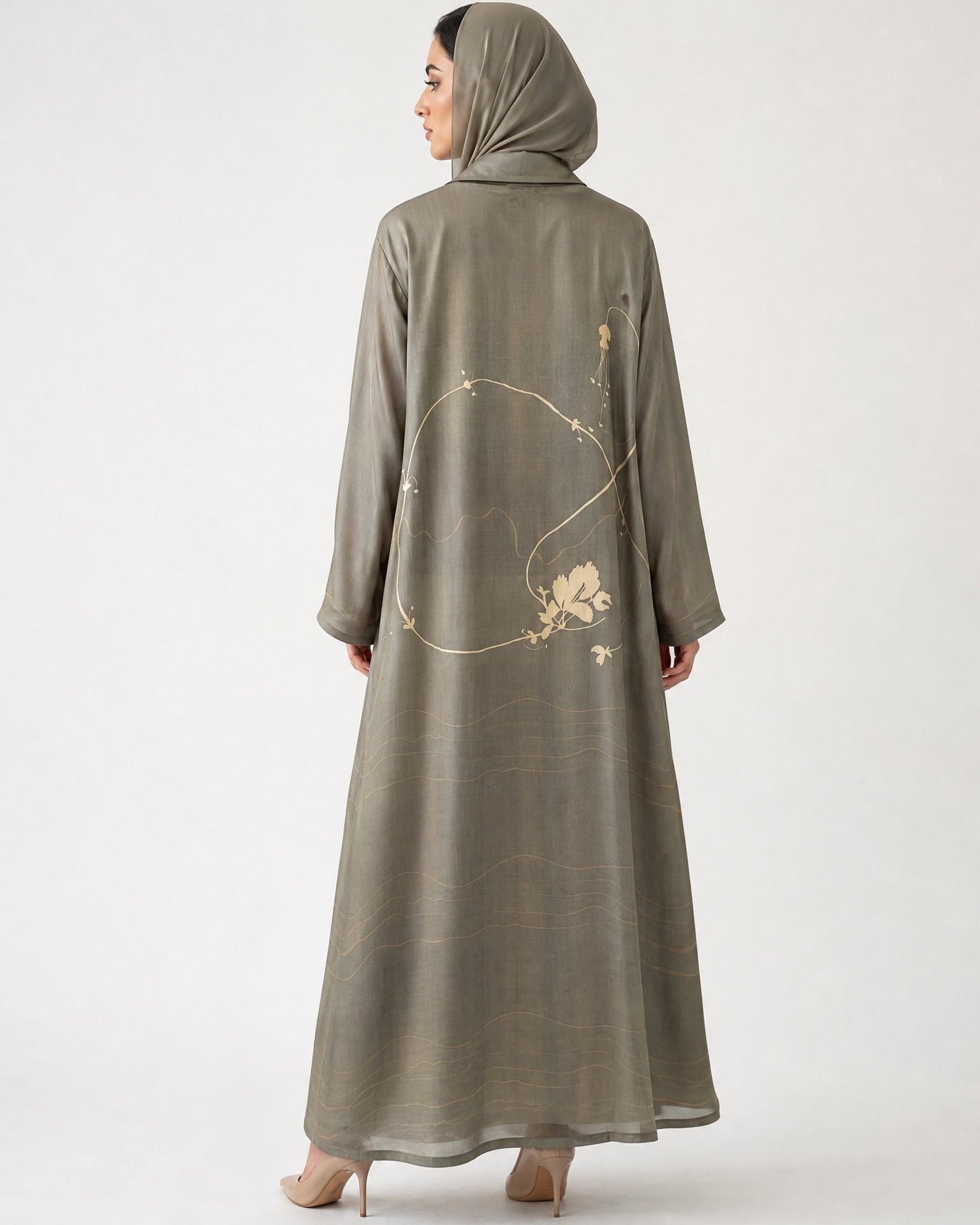 SS26MULS10 - Printed Cotton Silk Abaya - MULAKAAT - MIRA Y MANO