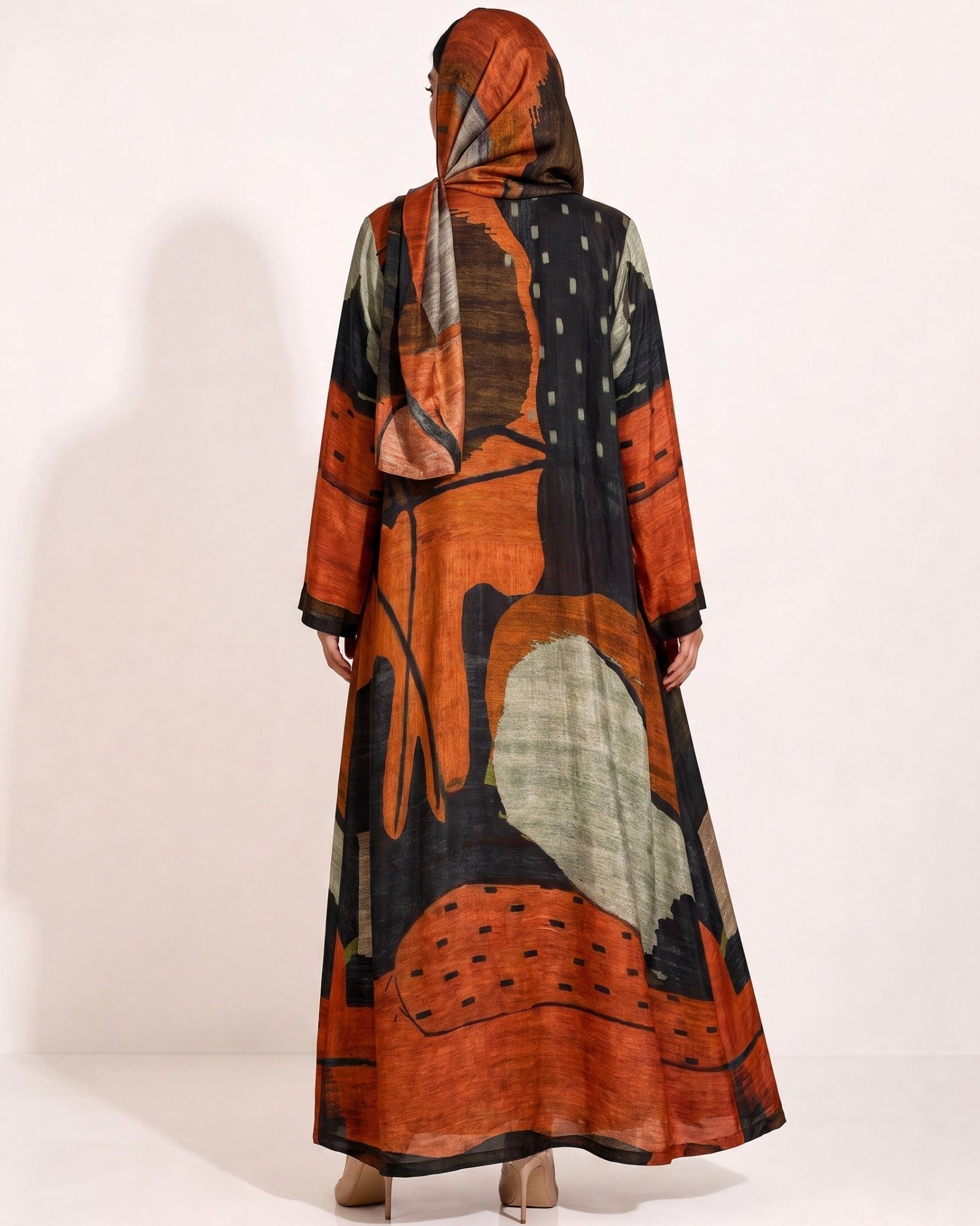 SS26MULS11 - Printed Cotton Silk Abaya - MULAKAAT - MIRA Y MANO