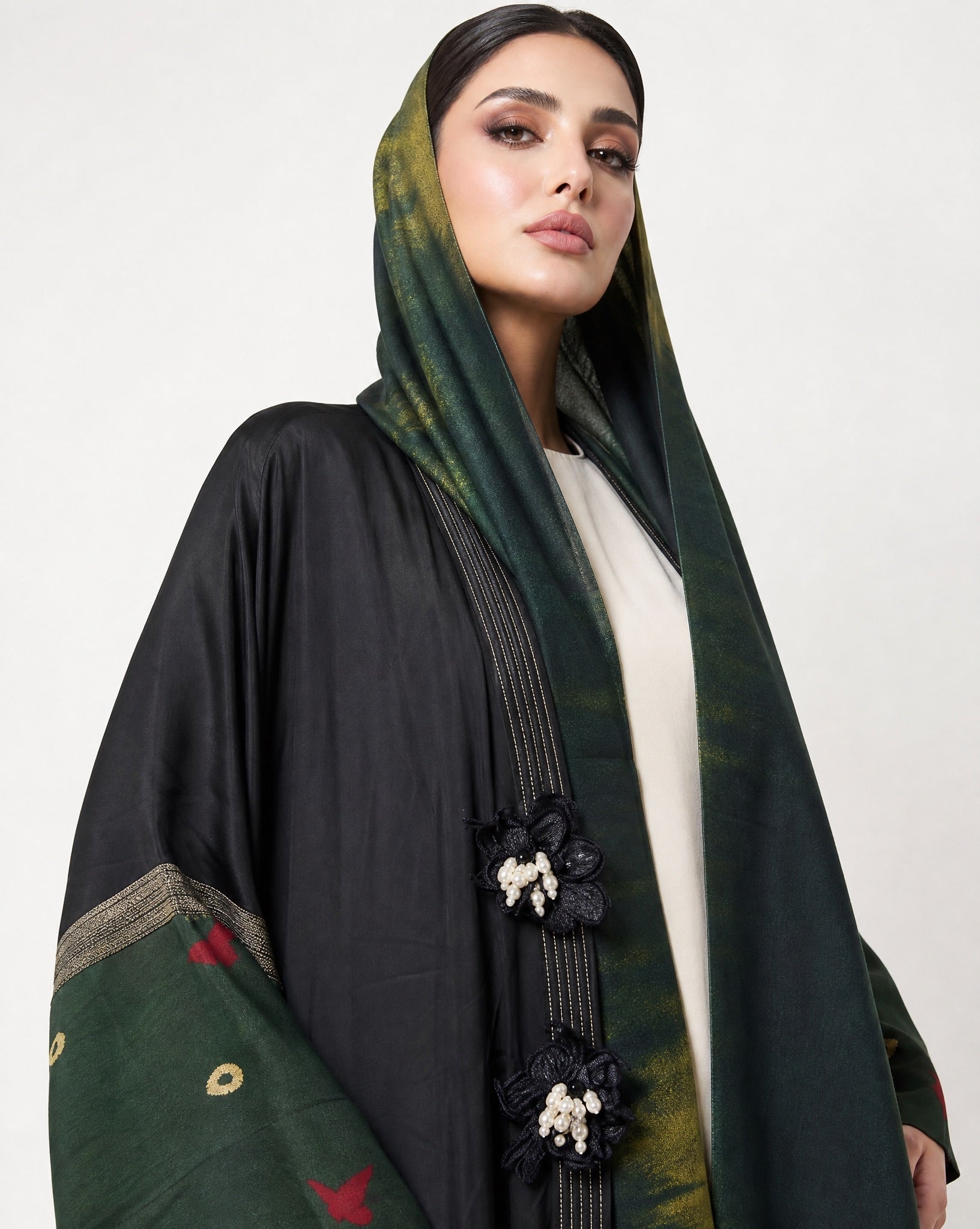 SS26MULS12 - Printed Cotton Silk Abaya - MULAKAAT - MIRA Y MANO