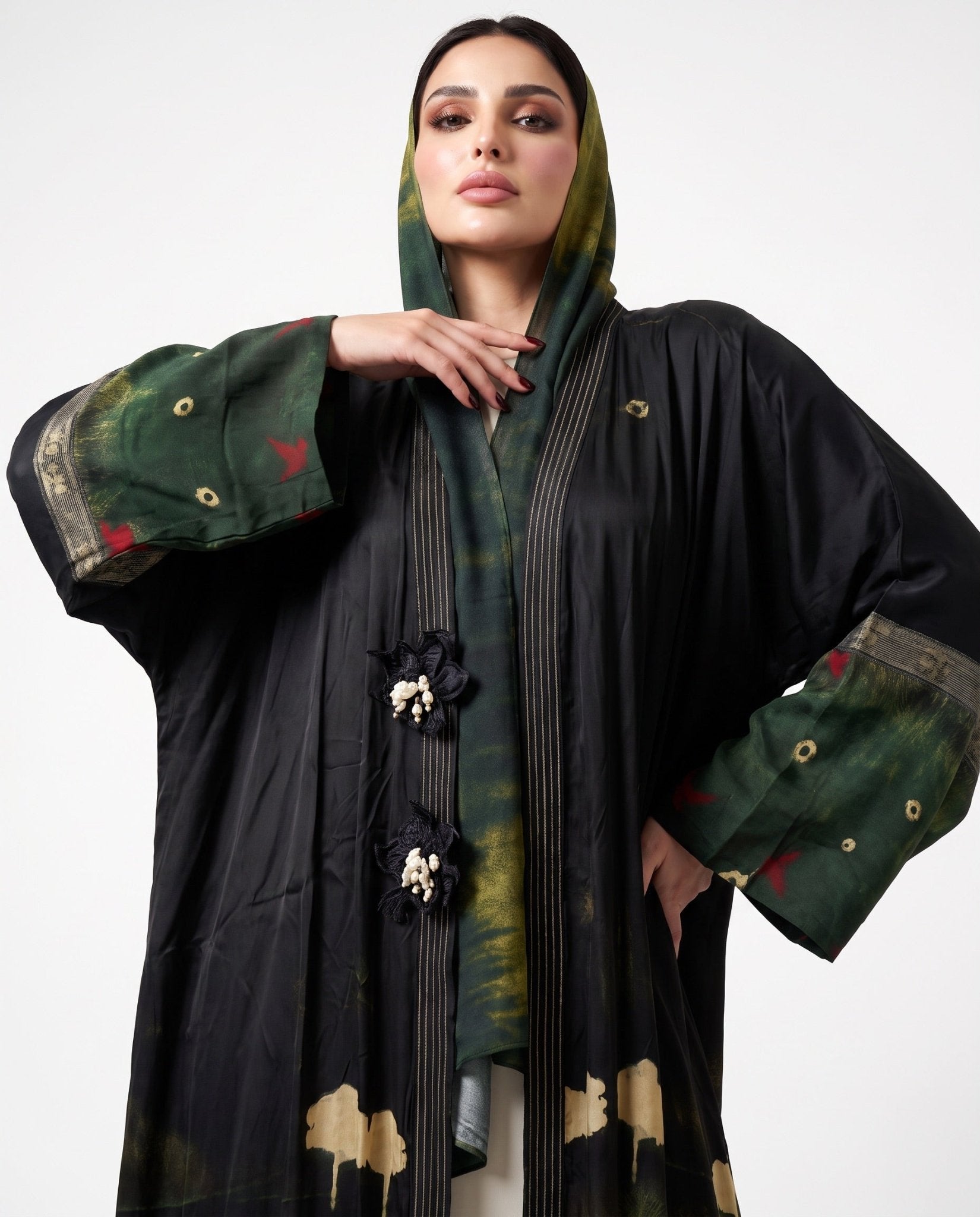 SS26MULS12 - Printed Cotton Silk Abaya - MULAKAAT - MIRA Y MANO