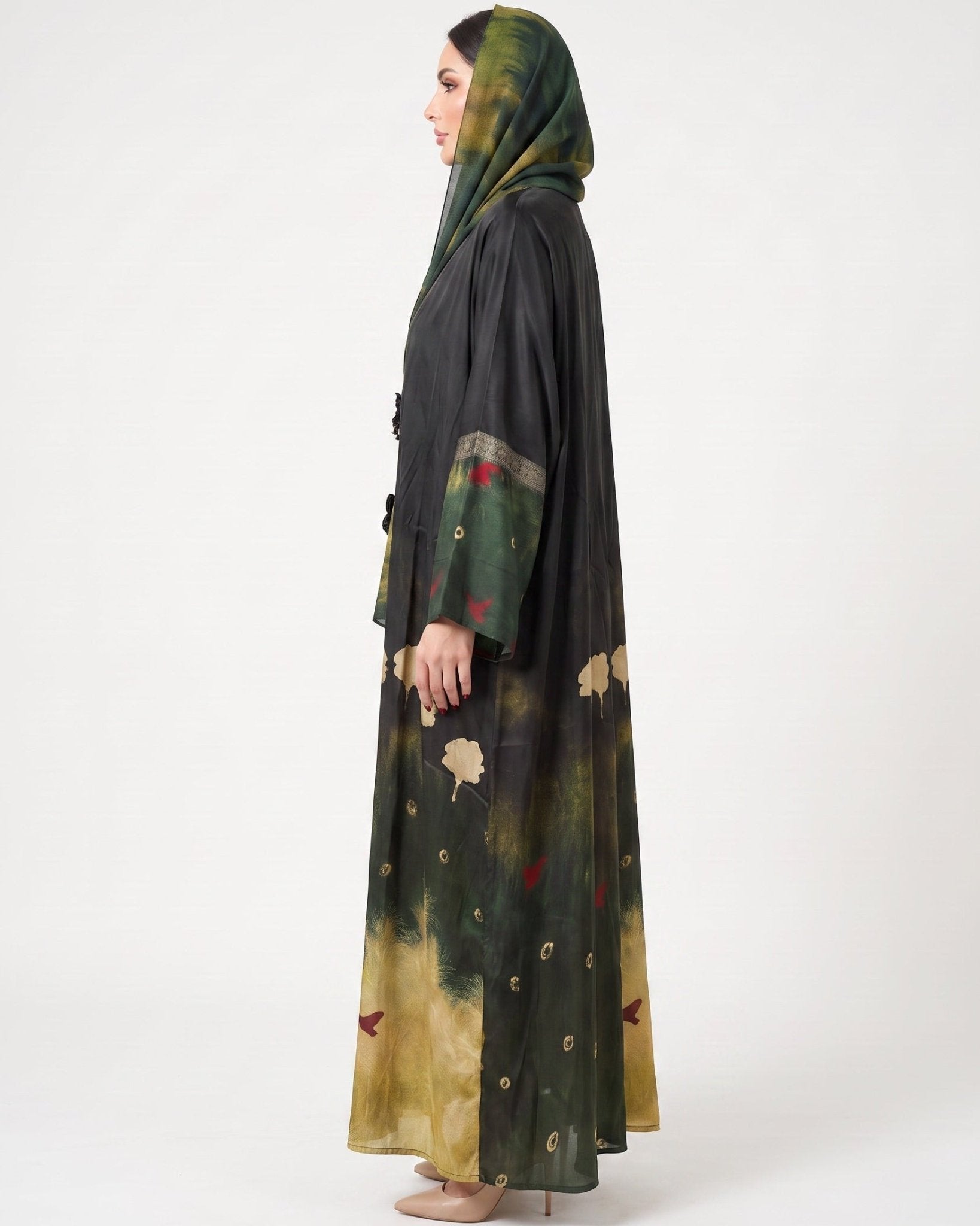 SS26MULS12 - Printed Cotton Silk Abaya - MULAKAAT - MIRA Y MANO