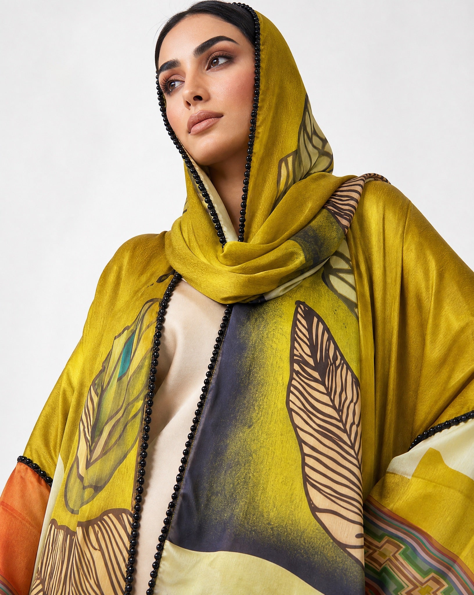 SS26MULS13 - Printed Cotton Silk Abaya - MULAKAAT - MIRA Y MANO