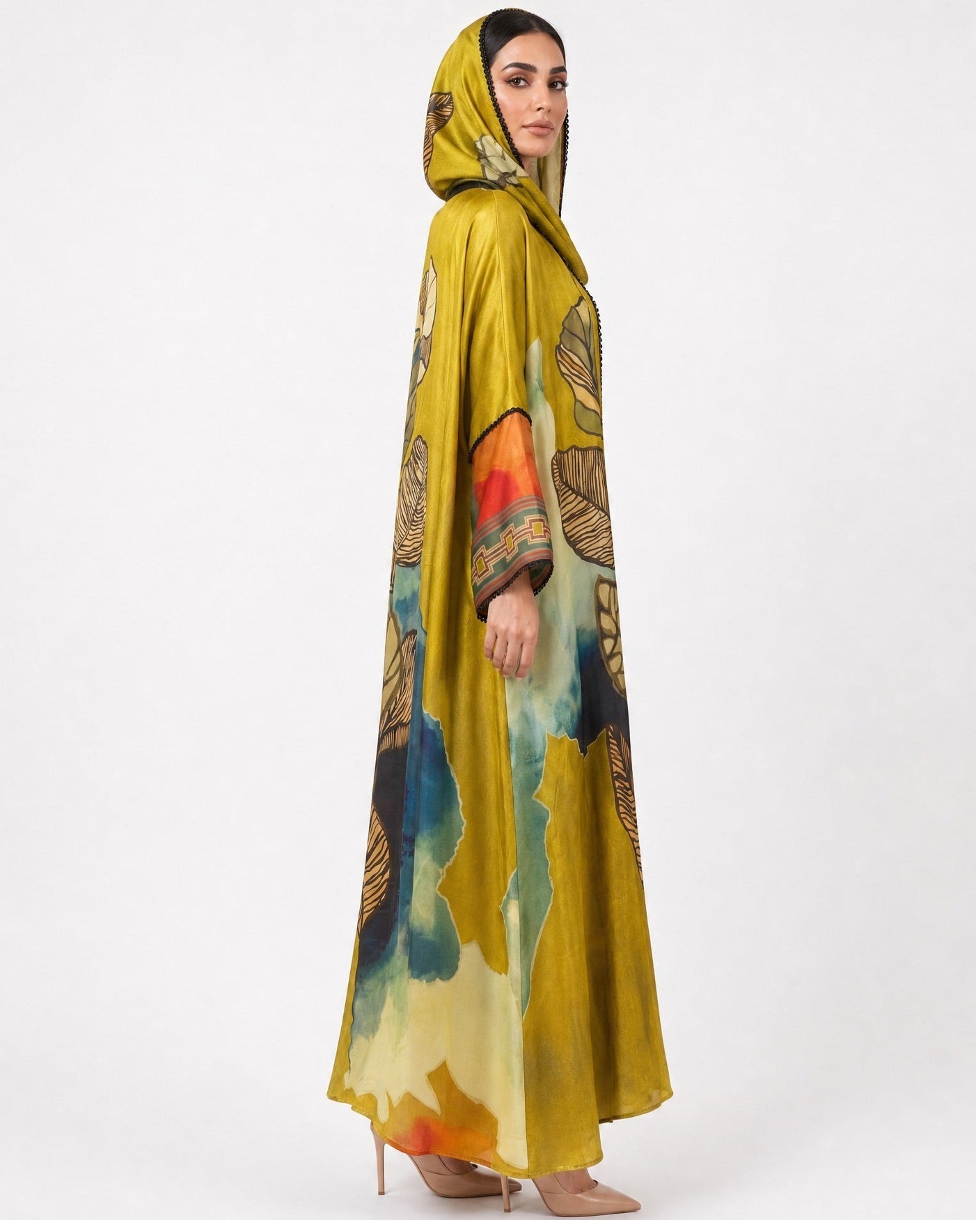 SS26MULS13 - Printed Cotton Silk Abaya - MULAKAAT - MIRA Y MANO