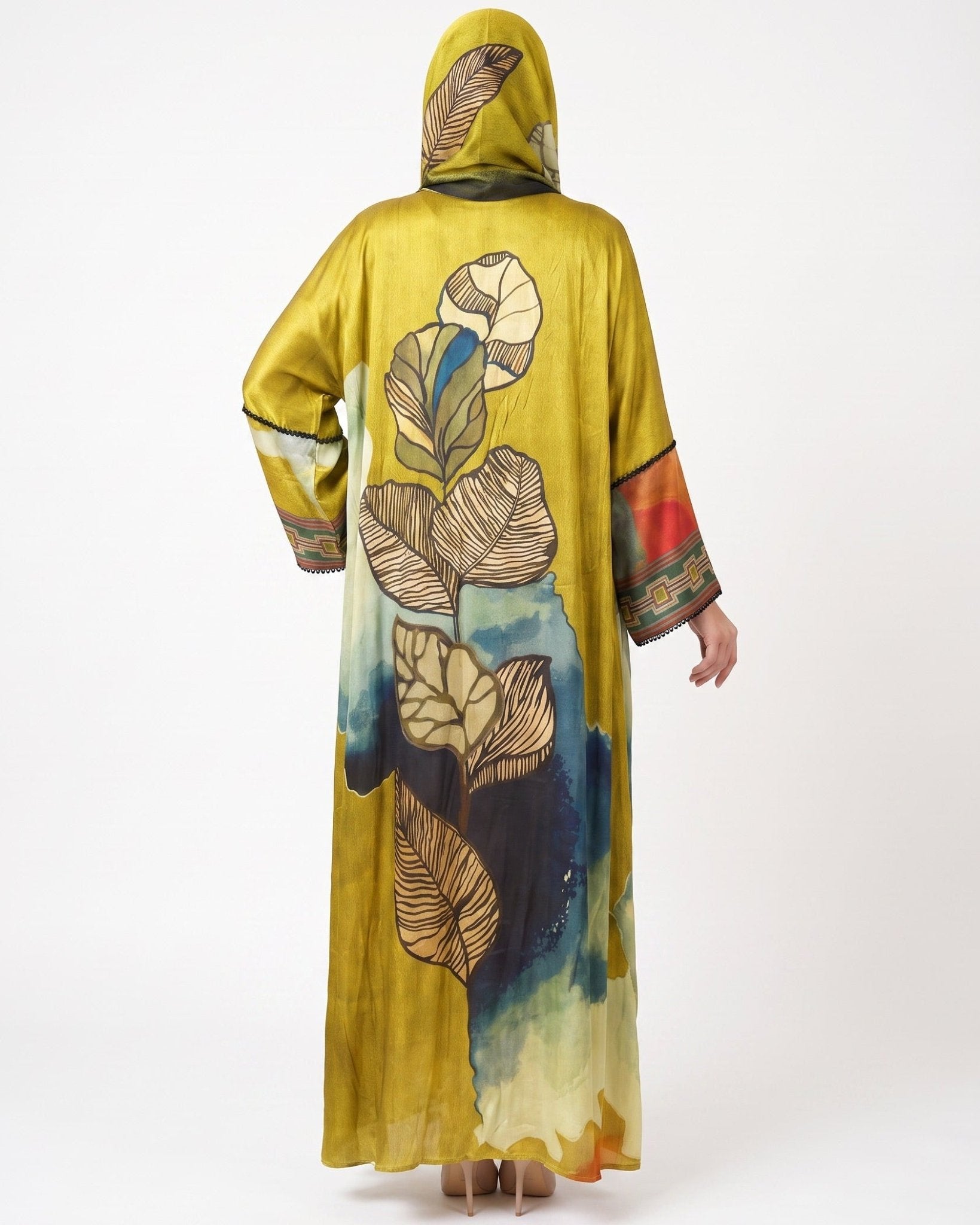 SS26MULS13 - Printed Cotton Silk Abaya - MULAKAAT - MIRA Y MANO