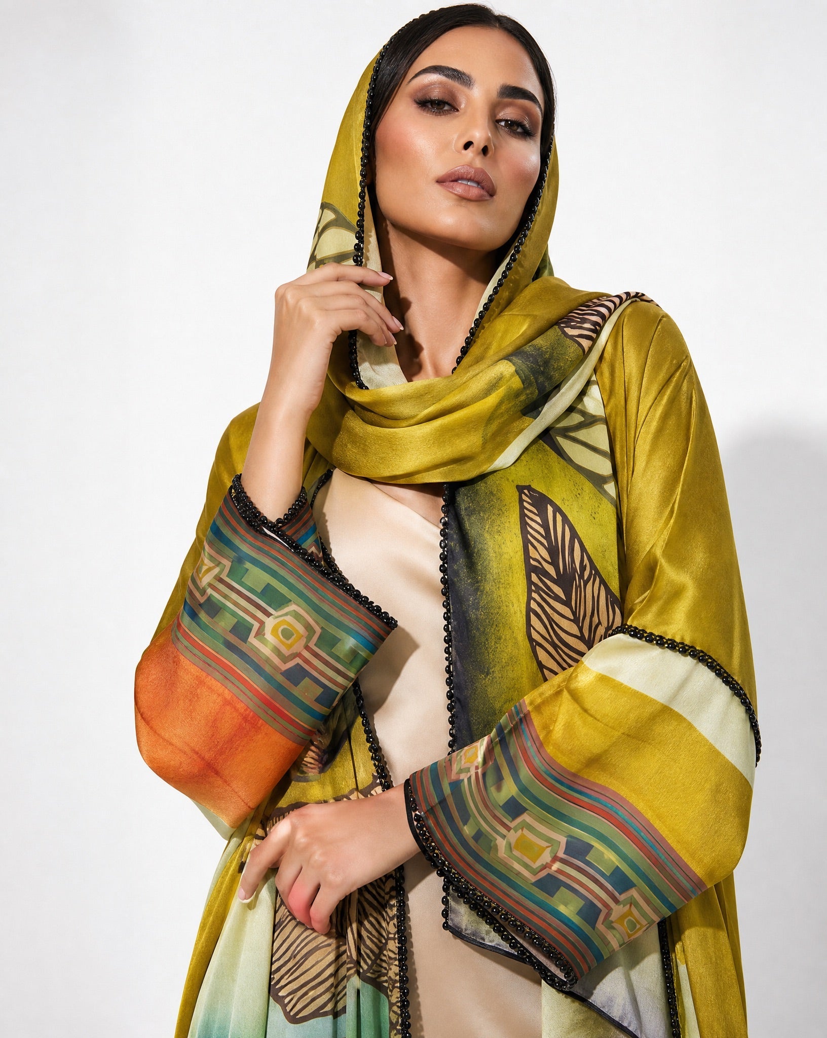 SS26MULS13 - Printed Cotton Silk Abaya - MULAKAAT - MIRA Y MANO