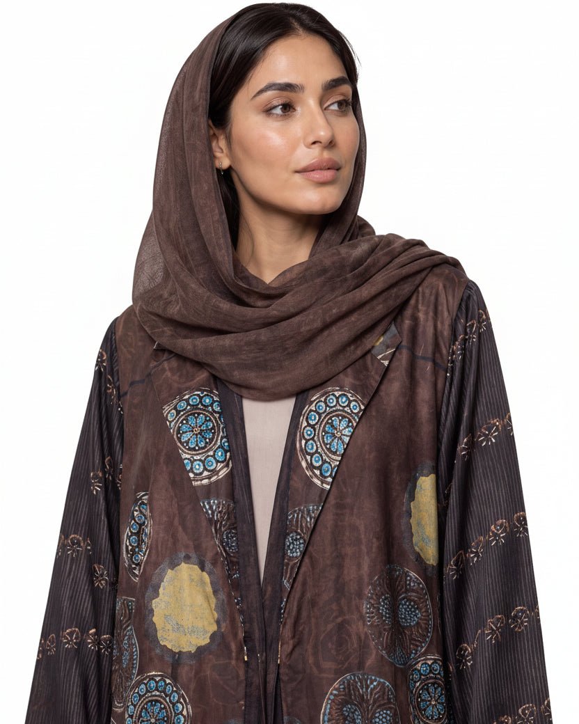 SS26MULS14 - Printed Cotton Silk Abaya - MULAKAAT - MIRA Y MANO