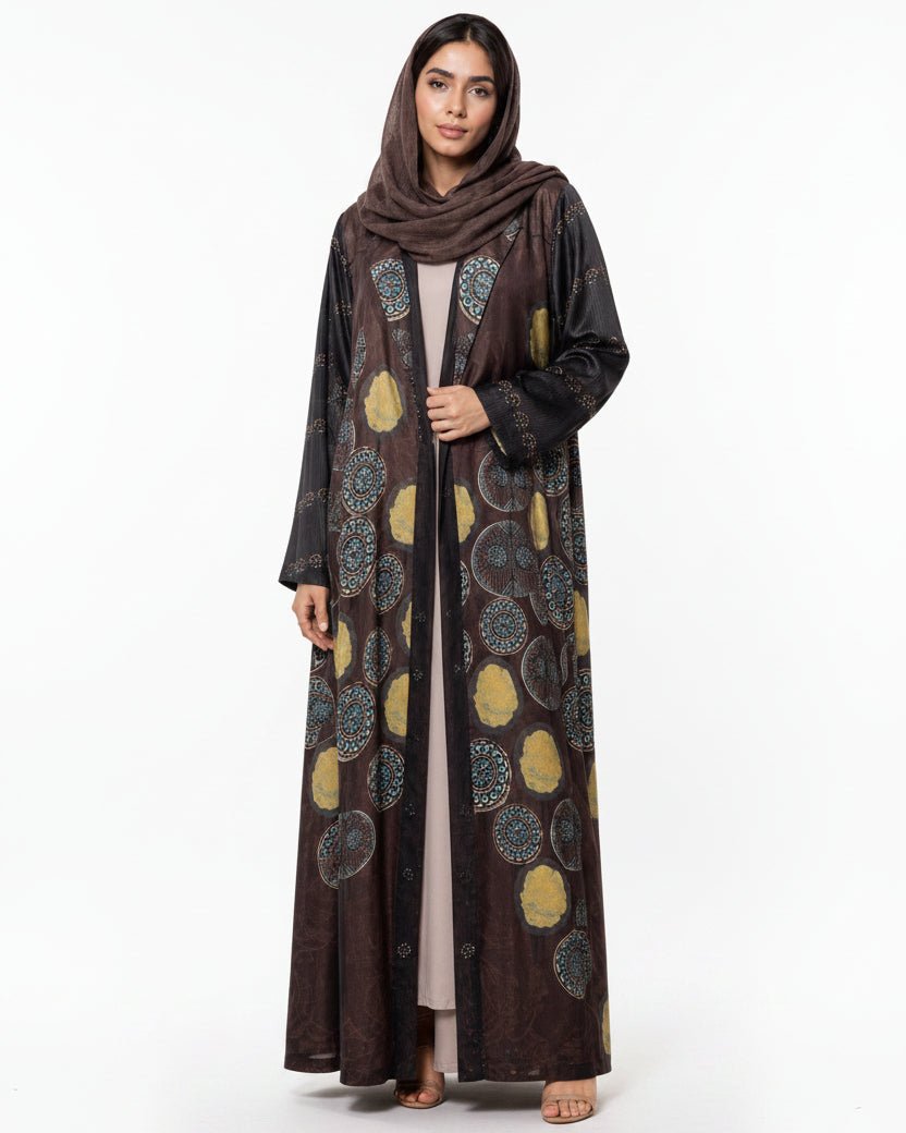 SS26MULS14 - Printed Cotton Silk Abaya - MULAKAAT - MIRA Y MANO
