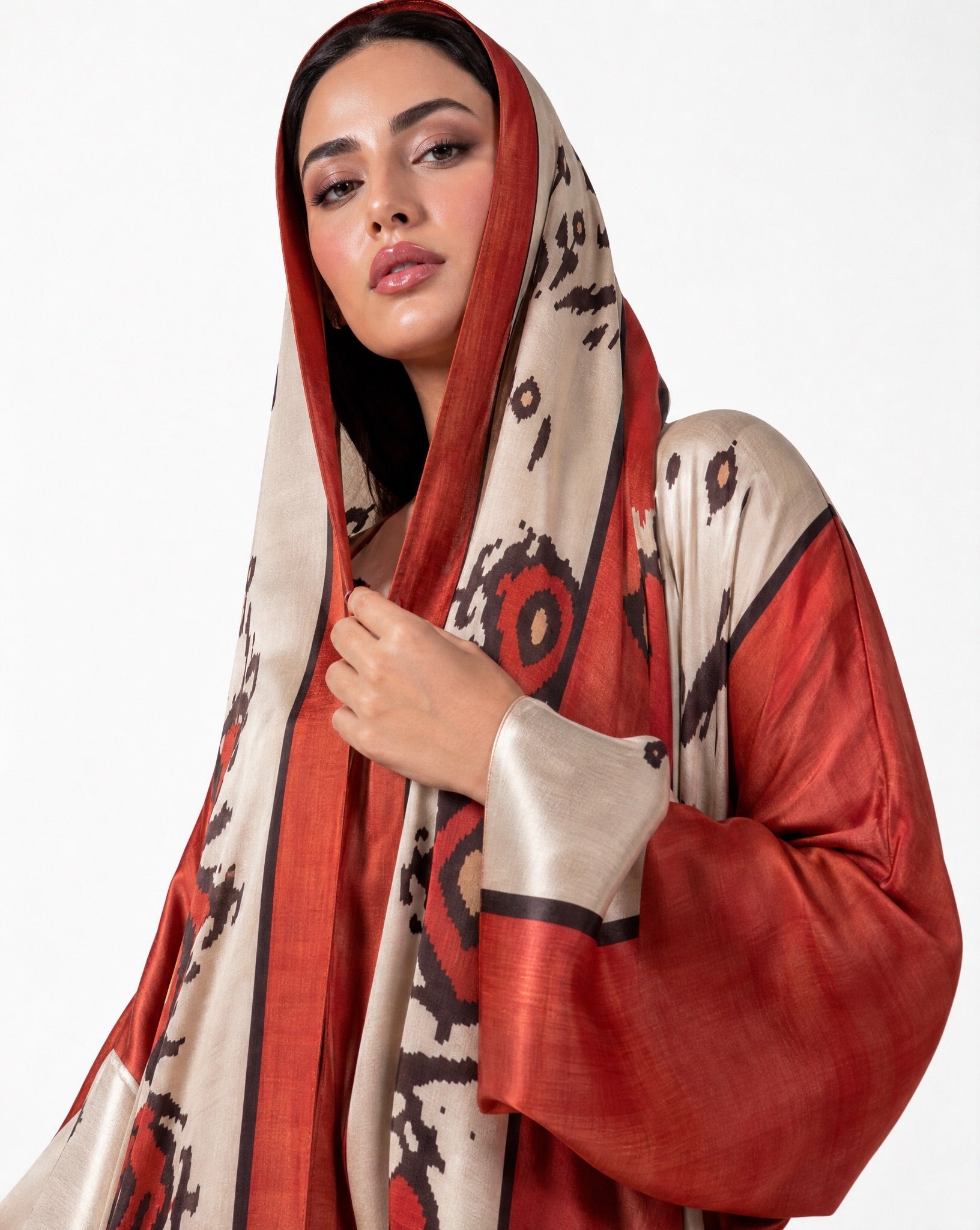 SS26MULS15 - Printed Cotton Silk Abaya - MULAKAAT - MIRA Y MANO