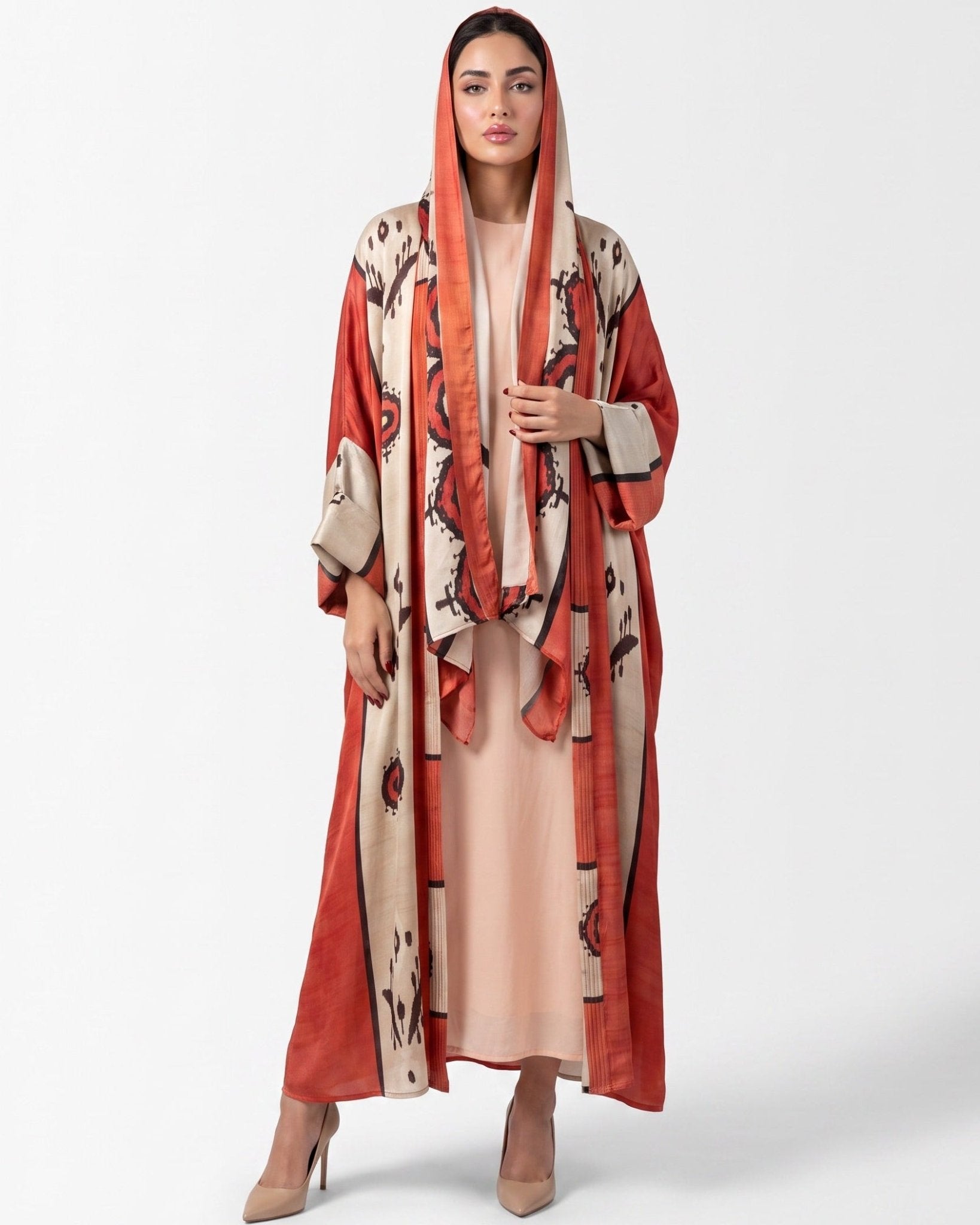 SS26MULS15 - Printed Cotton Silk Abaya - MULAKAAT - MIRA Y MANO