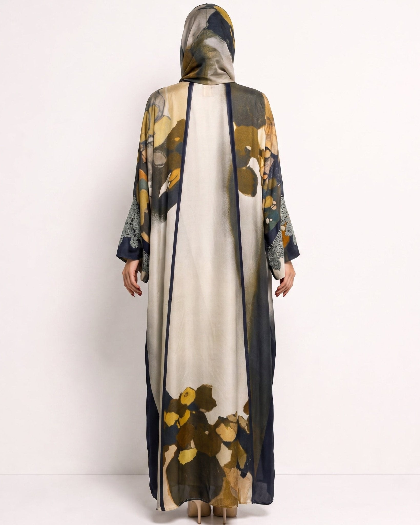 SS26MULS17 - Printed Cotton Silk Abaya - MULAKAAT - MIRA Y MANO