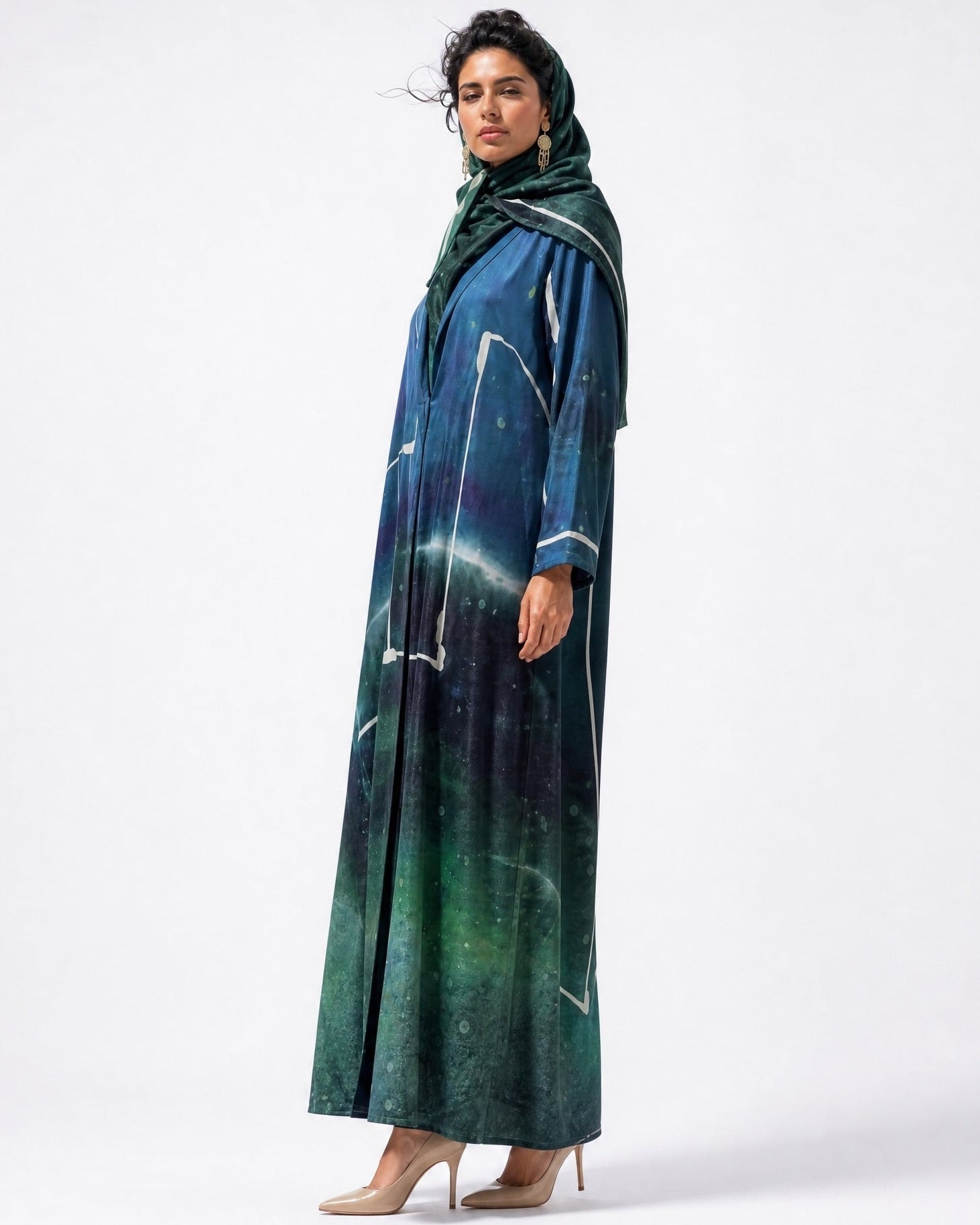 SS26MULS20 - Printed Cotton Silk Abaya - MULAKAAT - MIRA Y MANO