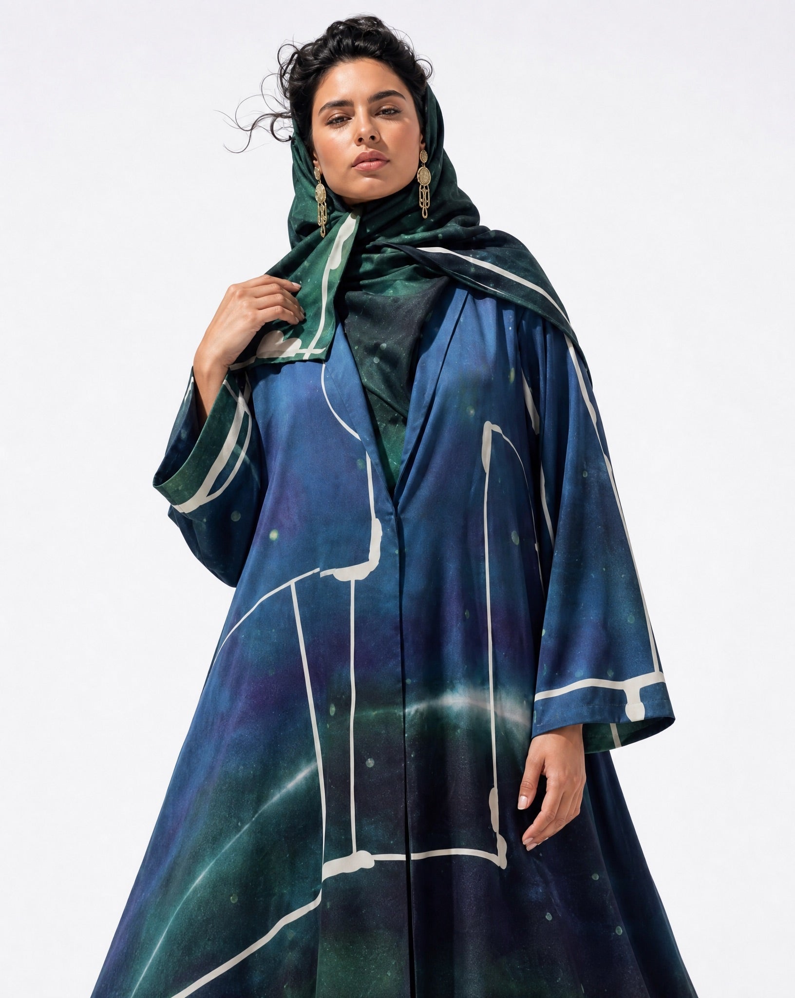 SS26MULS20 - Printed Cotton Silk Abaya - MULAKAAT - MIRA Y MANO