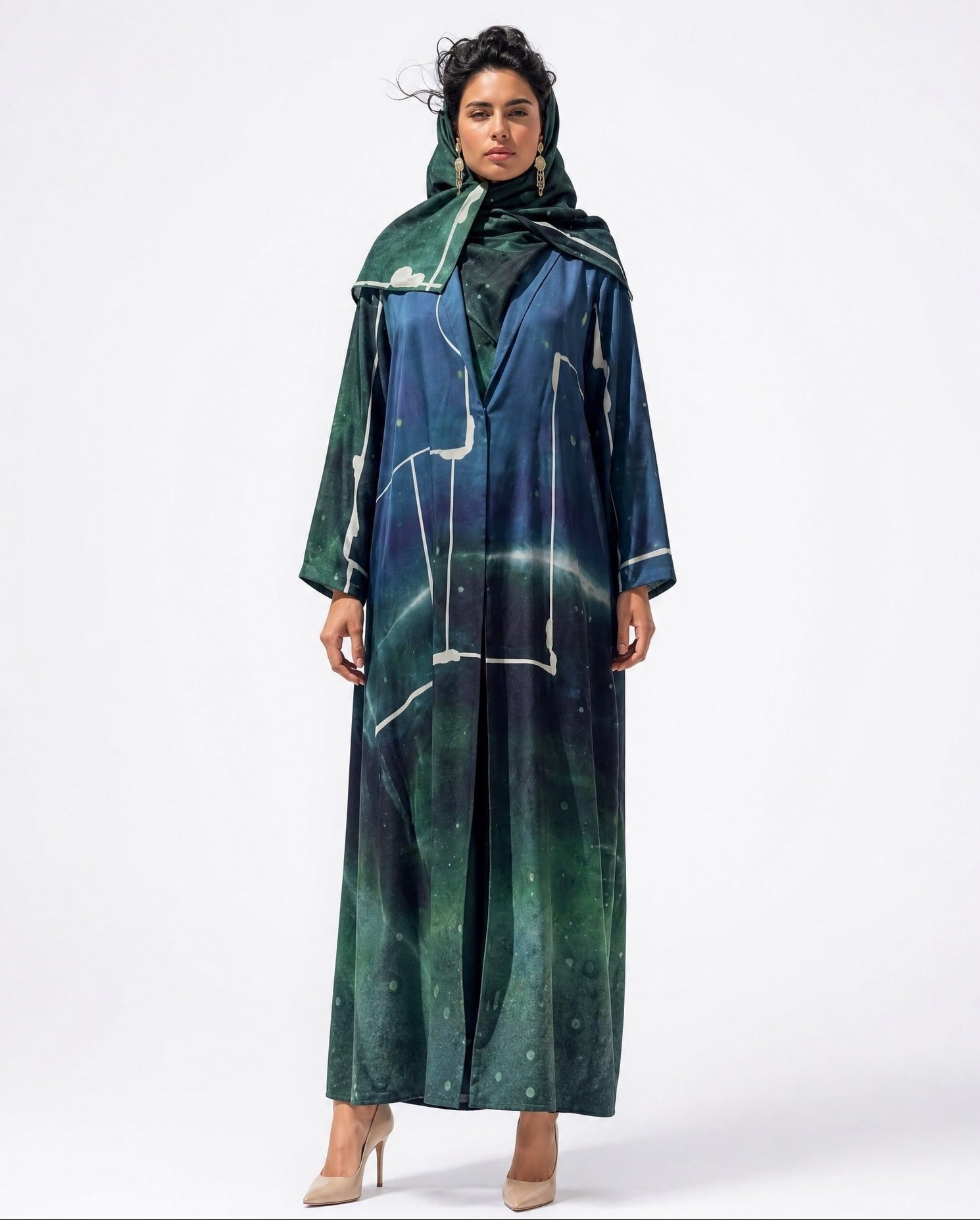 SS26MULS20 - Printed Cotton Silk Abaya - MULAKAAT - MIRA Y MANO