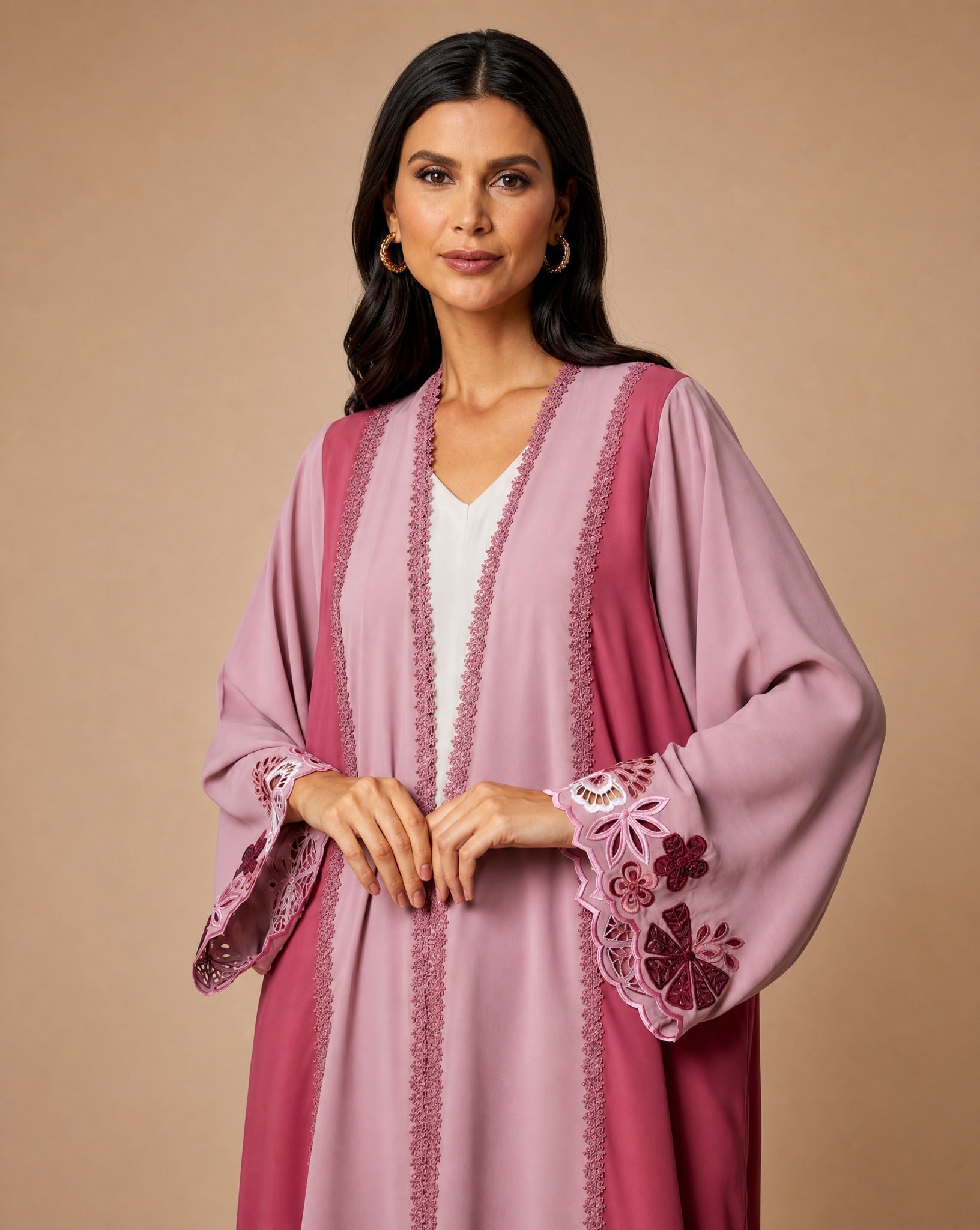 NM-413 PINK ABAYA - NM BOUTIQUE - MIRA Y MANO