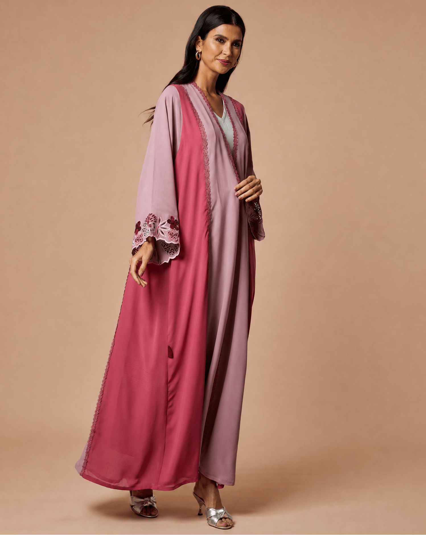 NM - 413 PINK ABAYA - NM BOUTIQUE - MIRA Y MANO