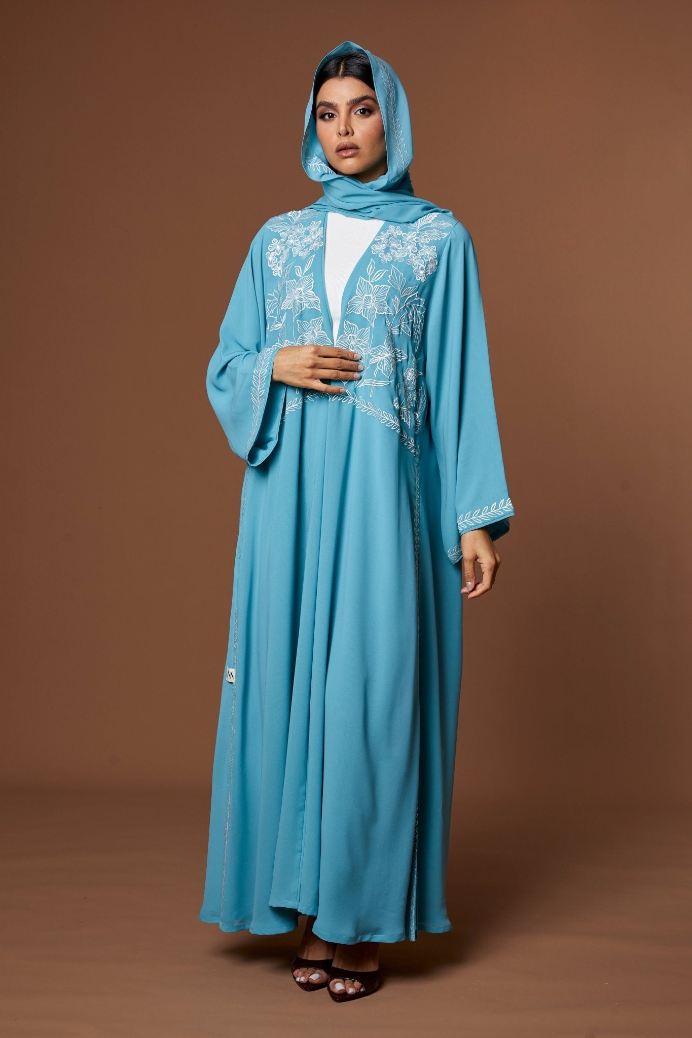 NM 605 LIGHT BLUE ABAYA - NM BOUTIQUE - MIRA Y MANO