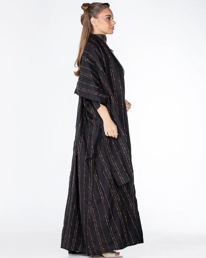 Almond Lux – Black Linen Abaya - ORANGE BLOSSOM - MIRA Y MANO