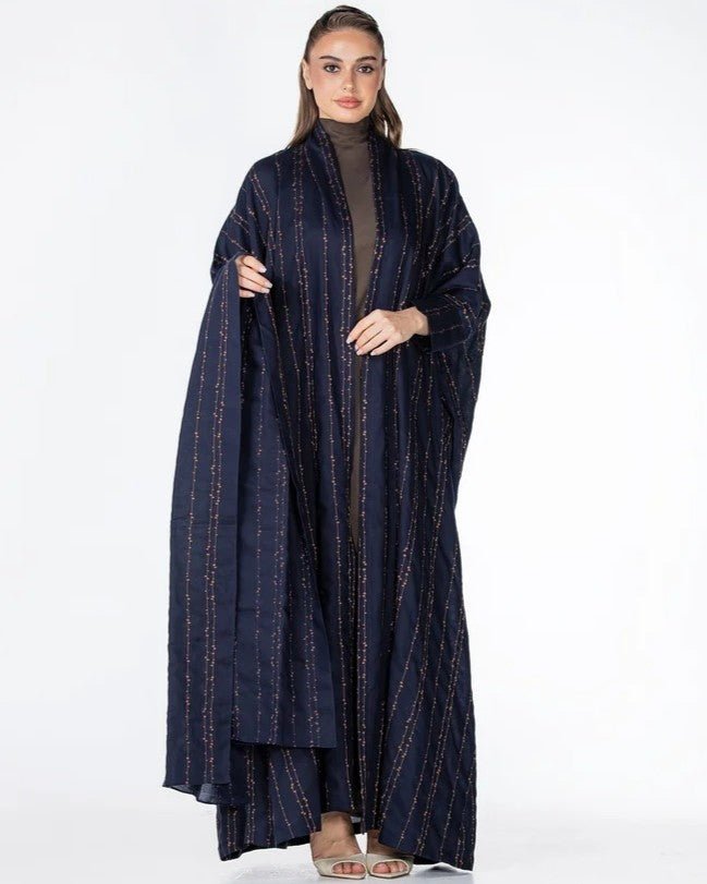 Almond Lux – Navy Linen Abaya - ORANGE BLOSSOM - MIRA Y MANO