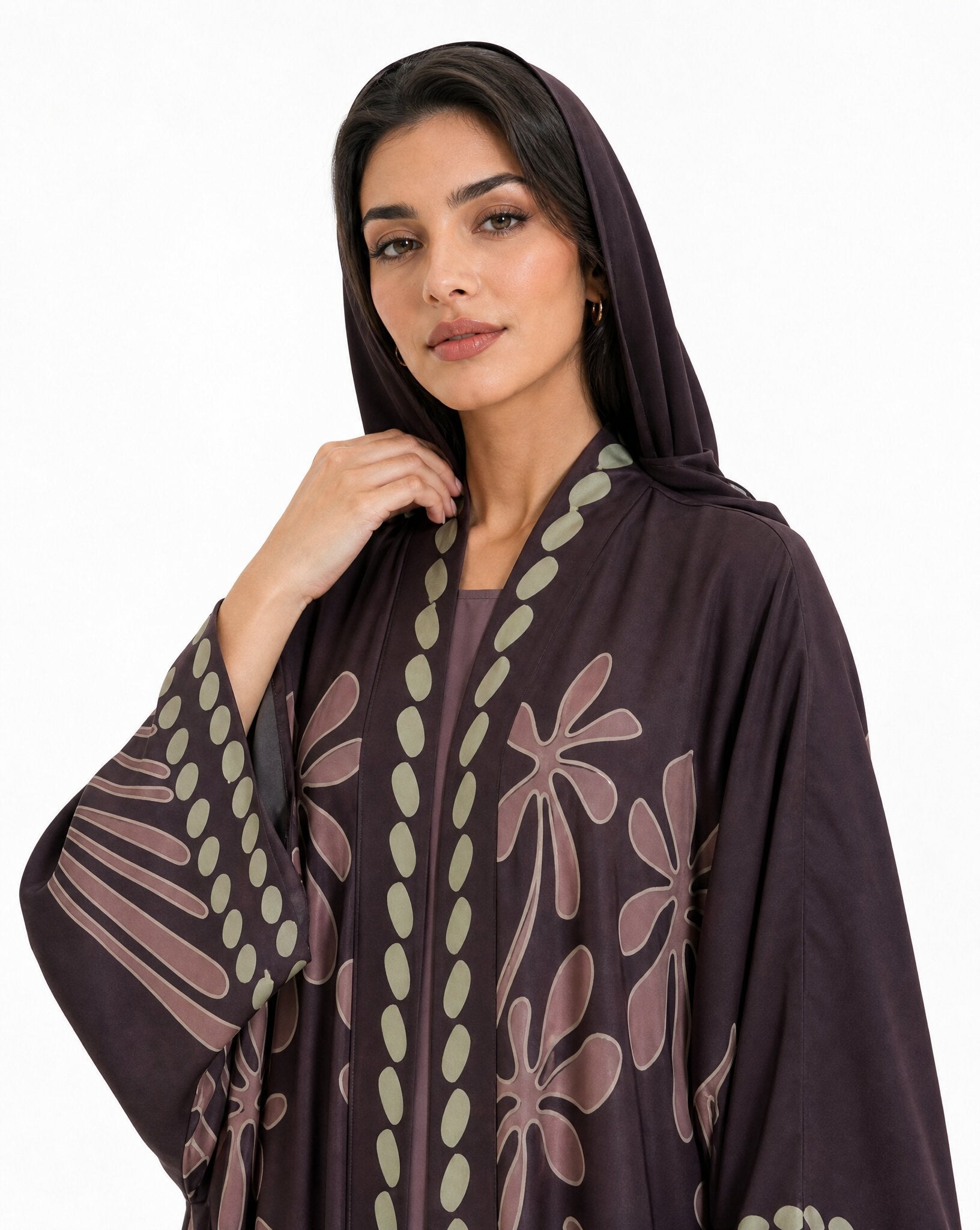 BOTANIKA-PR – Rebecca Purple Crepe Abaya - ORANGE BLOSSOM - MIRA Y MANO