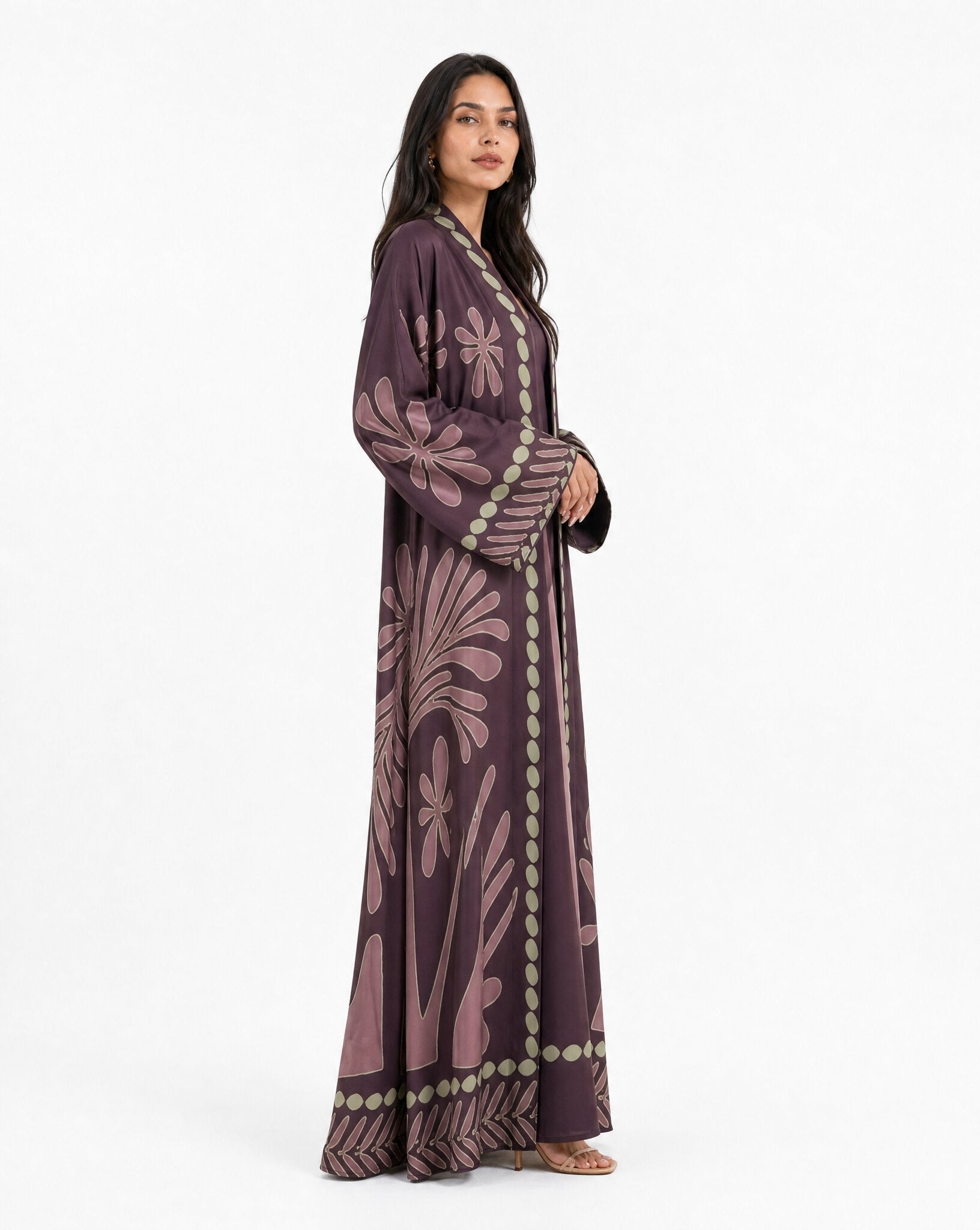 BOTANIKA-PR – Rebecca Purple Crepe Abaya - ORANGE BLOSSOM - MIRA Y MANO