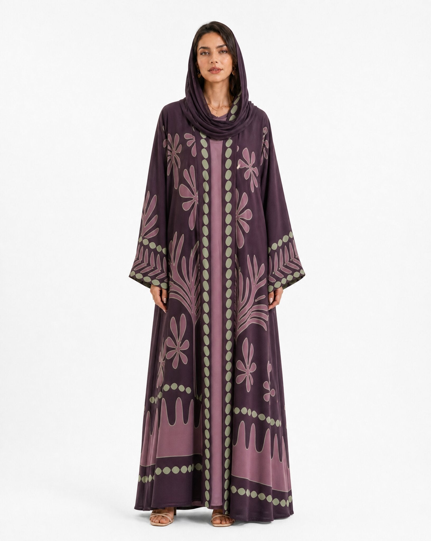 BOTANIKA-PR – Rebecca Purple Crepe Abaya - ORANGE BLOSSOM - MIRA Y MANO