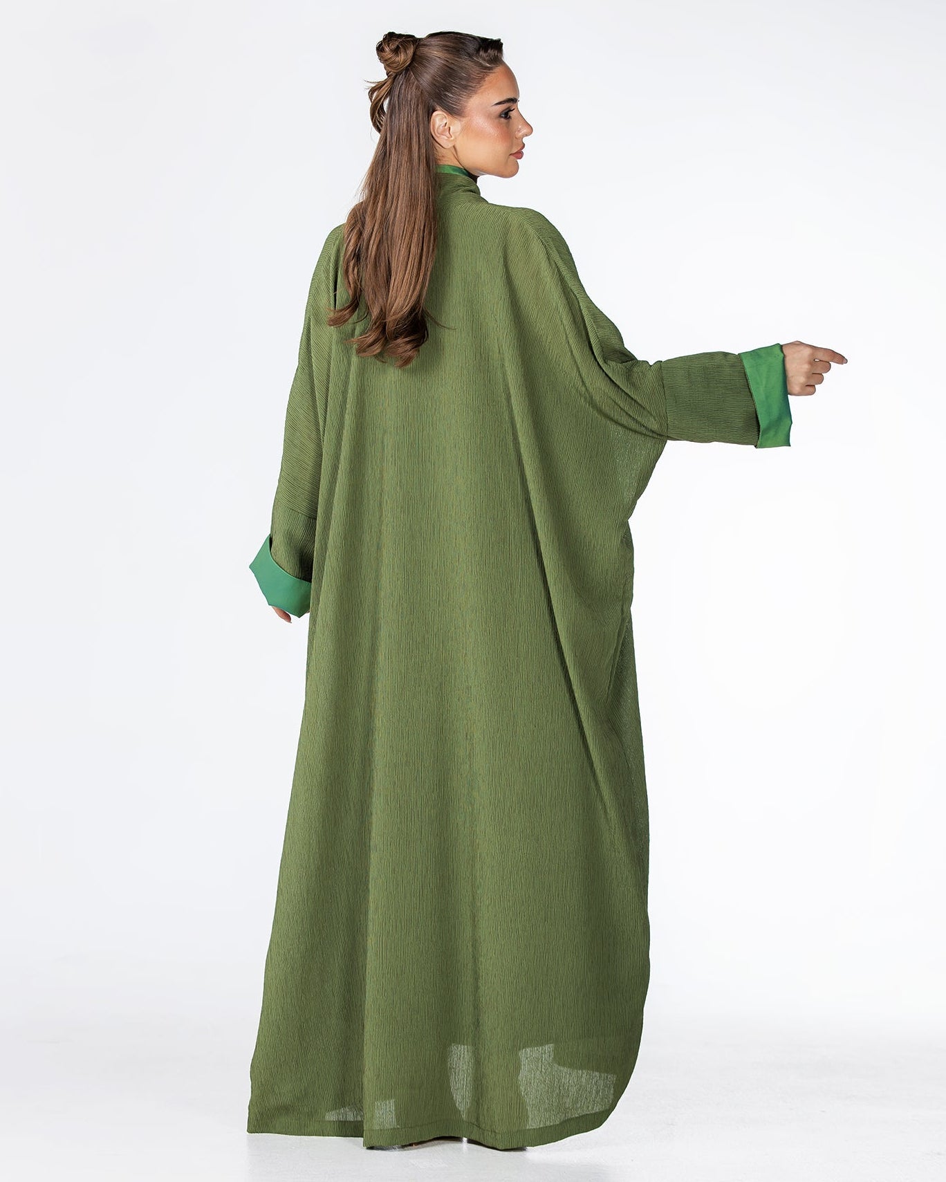 CHERRY-FG – Forest Green Crepe Abaya - ORANGE BLOSSOM - MIRA Y MANO