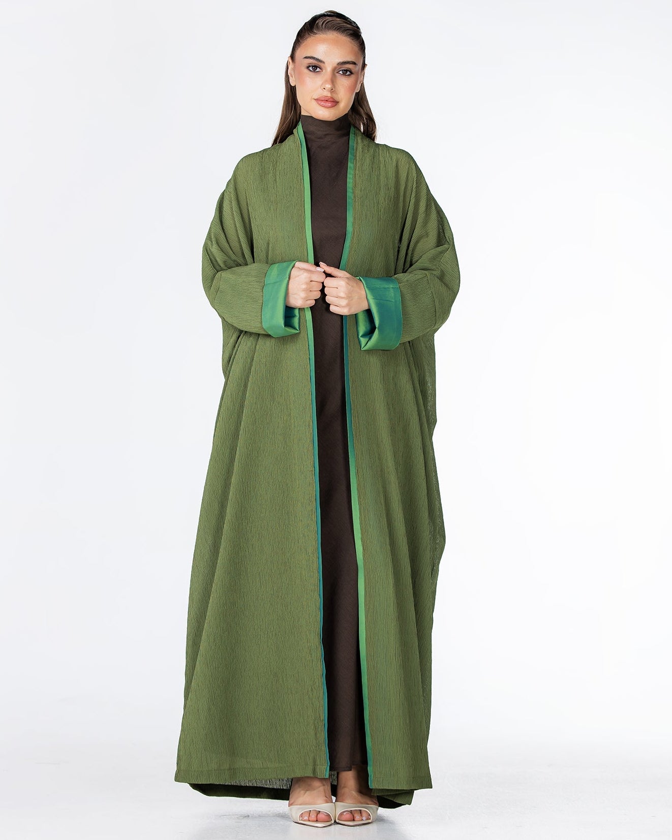 CHERRY-FG – Forest Green Crepe Abaya - ORANGE BLOSSOM - MIRA Y MANO
