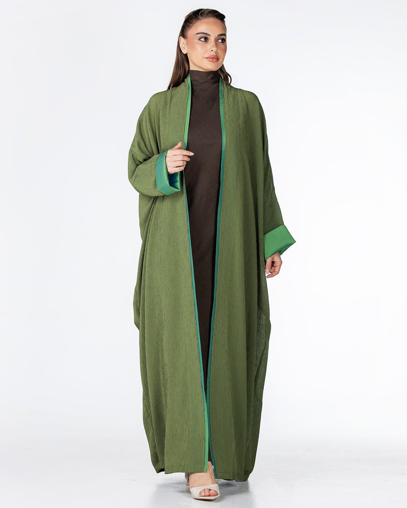 CHERRY-FG – Forest Green Crepe Abaya - ORANGE BLOSSOM - MIRA Y MANO