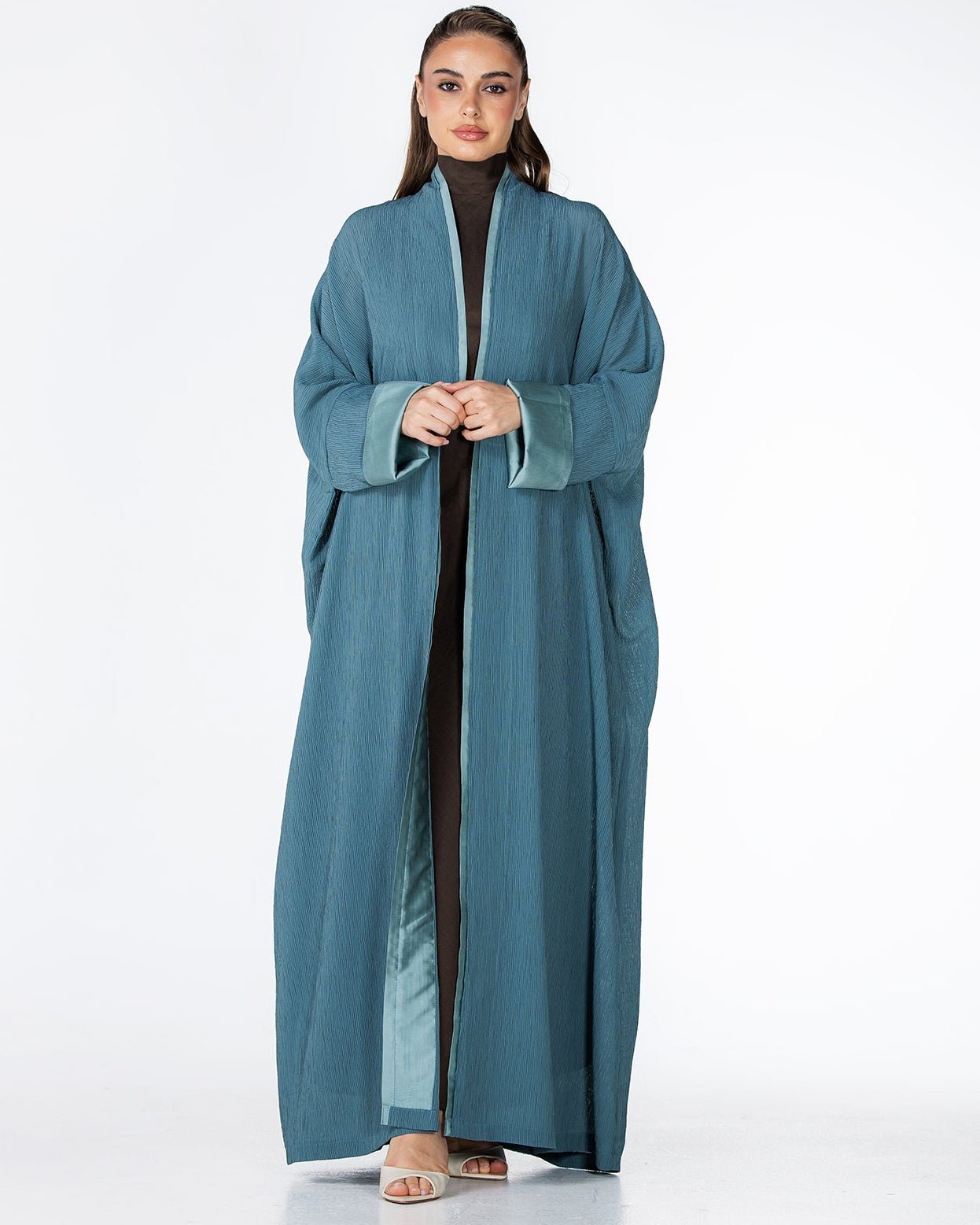 CHERRY-PB – Powder Blue Crepe Abaya - ORANGE BLOSSOM - MIRA Y MANO
