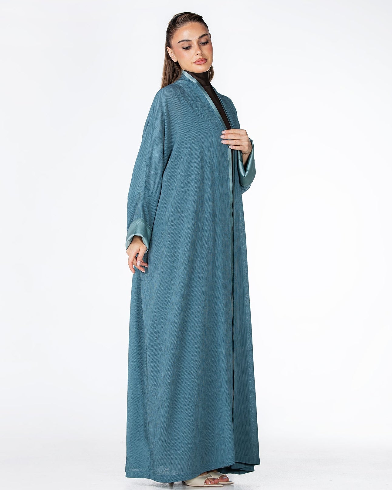 CHERRY-PB – Powder Blue Crepe Abaya - ORANGE BLOSSOM - MIRA Y MANO