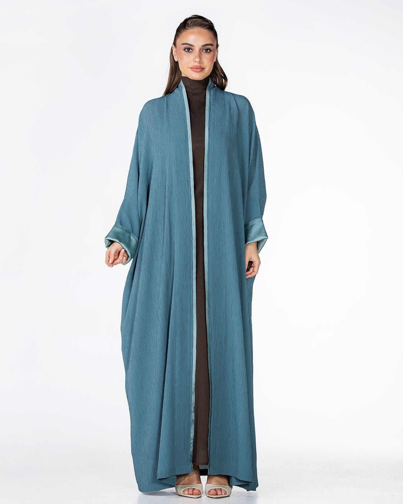 CHERRY-PB – Powder Blue Crepe Abaya - ORANGE BLOSSOM - MIRA Y MANO