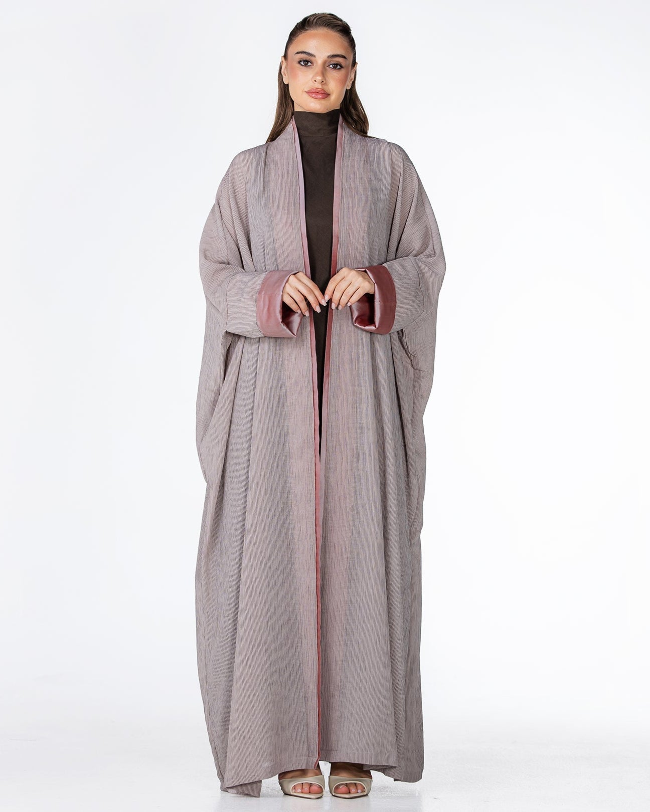 CHERRY-TN – Tan Crepe Abaya - ORANGE BLOSSOM - MIRA Y MANO
