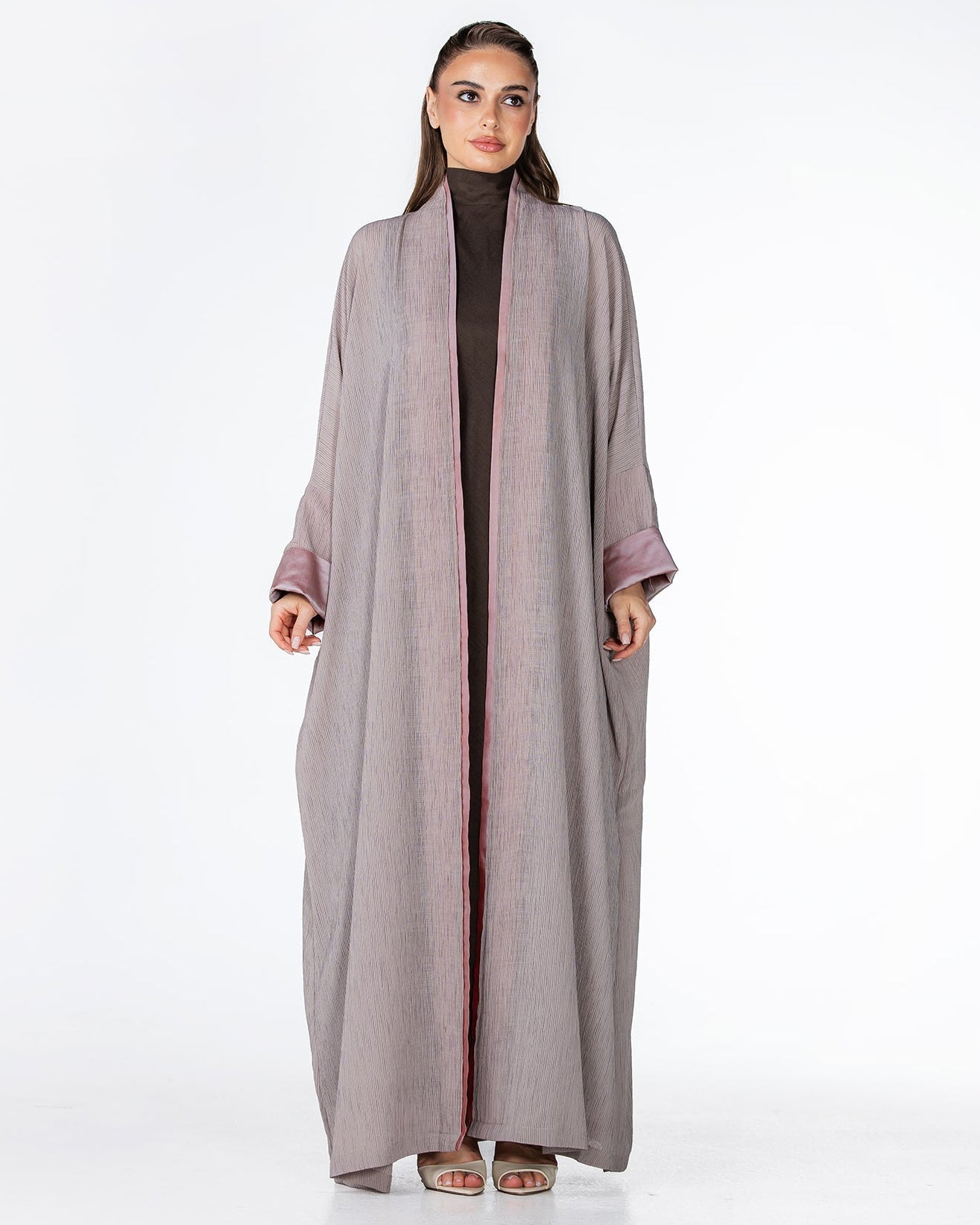 CHERRY-TN – Tan Crepe Abaya - ORANGE BLOSSOM - MIRA Y MANO
