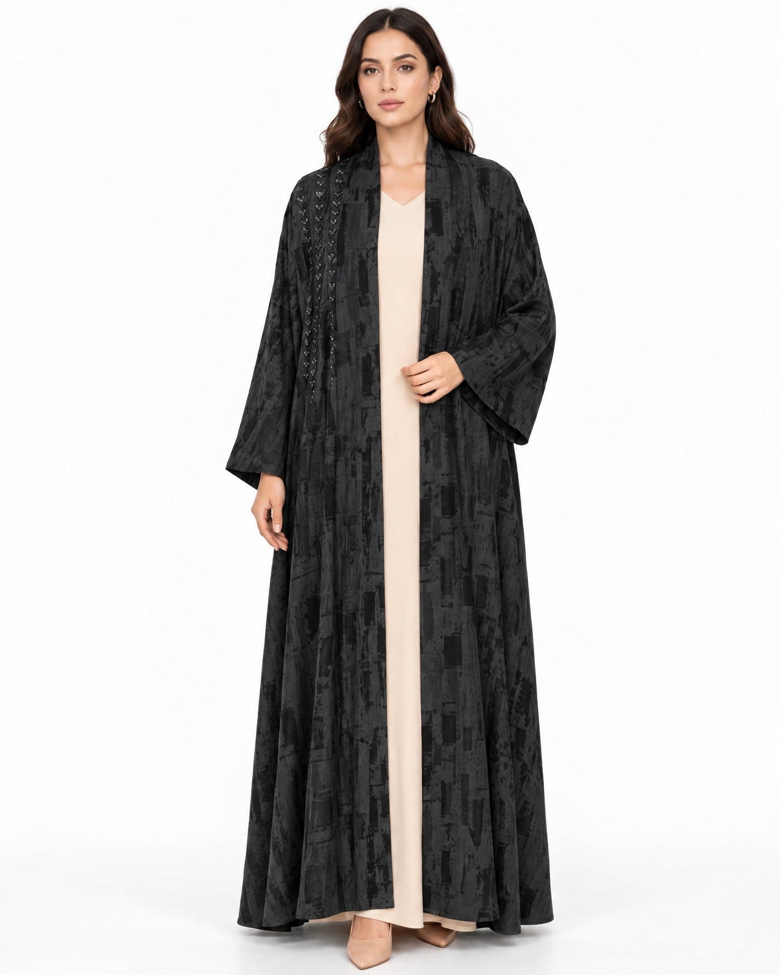 Clara Lux-BK – Black Washed Silk Abaya - ORANGE BLOSSOM - MIRA Y MANO