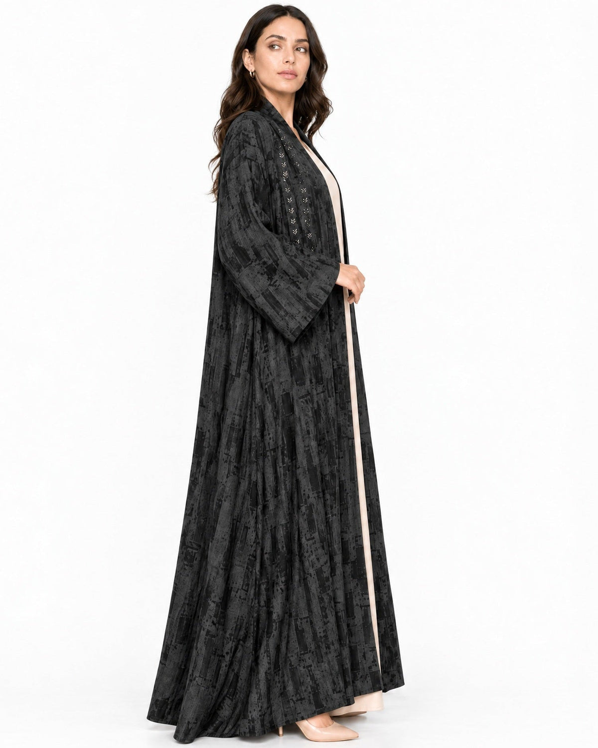Clara Lux-BK – Black Washed Silk Abaya - ORANGE BLOSSOM - MIRA Y MANO