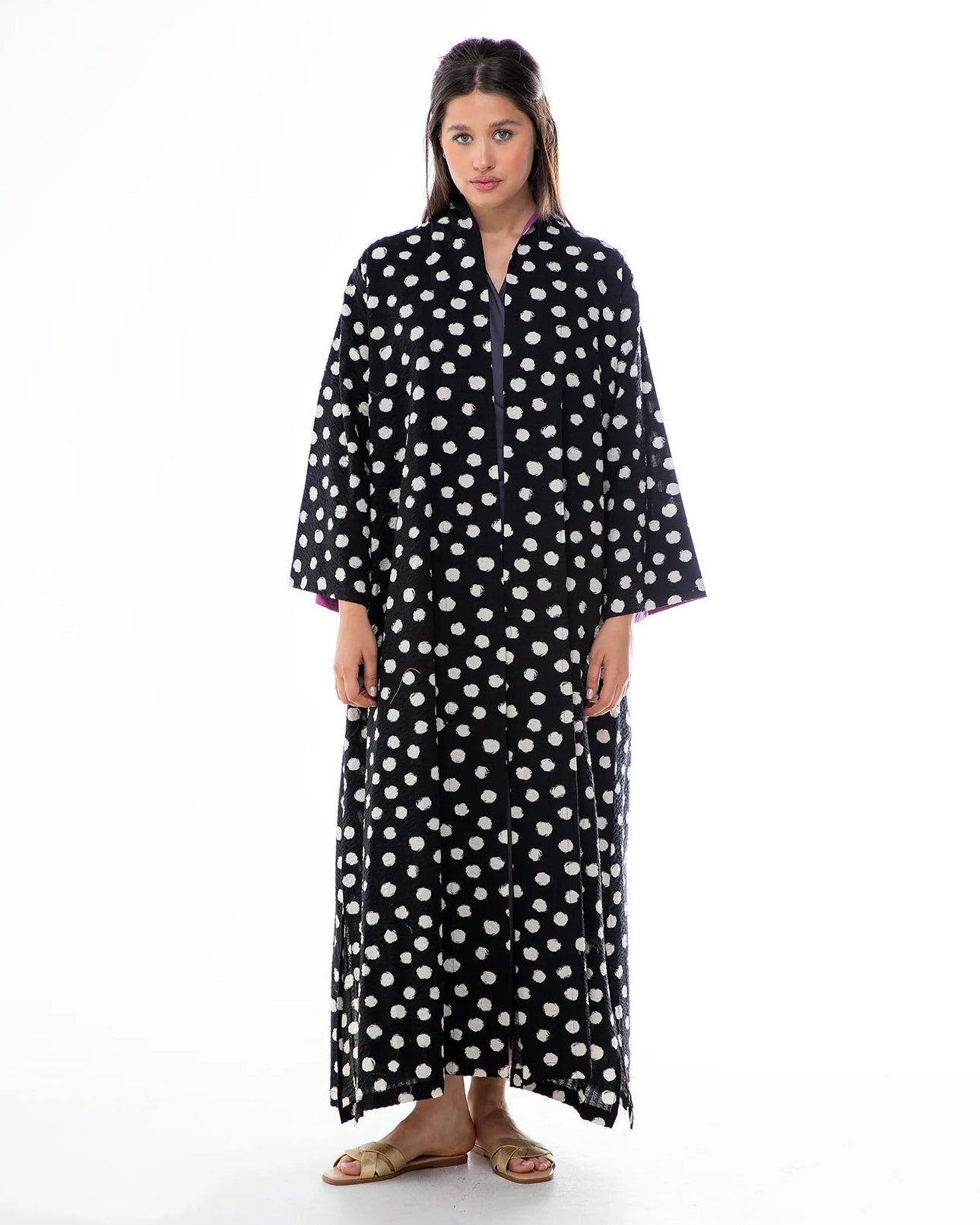 CONFETTI-BK Black Cotton Abaya - ORANGE BLOSSOM - MIRA Y MANO